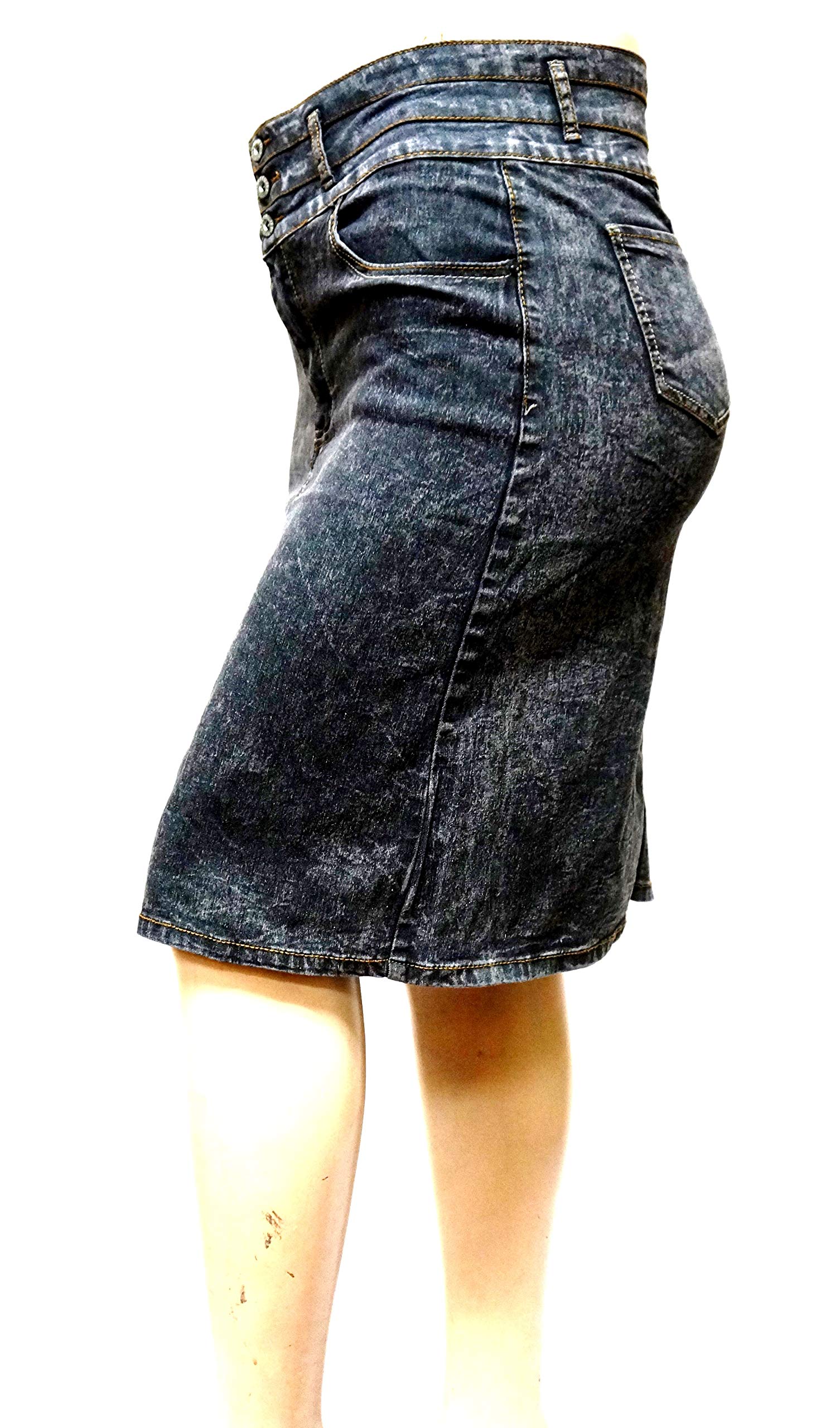 Jack David Women's Plus Size Blue & Black Stretch Denim Skirt - Curvy Fit Soft Comfortable Jeans Skirt Size 2X - Perfect for Casual Wear, Office Outfits & Weekend Shopping (Style: BE-Girl Snow Black 75575X)