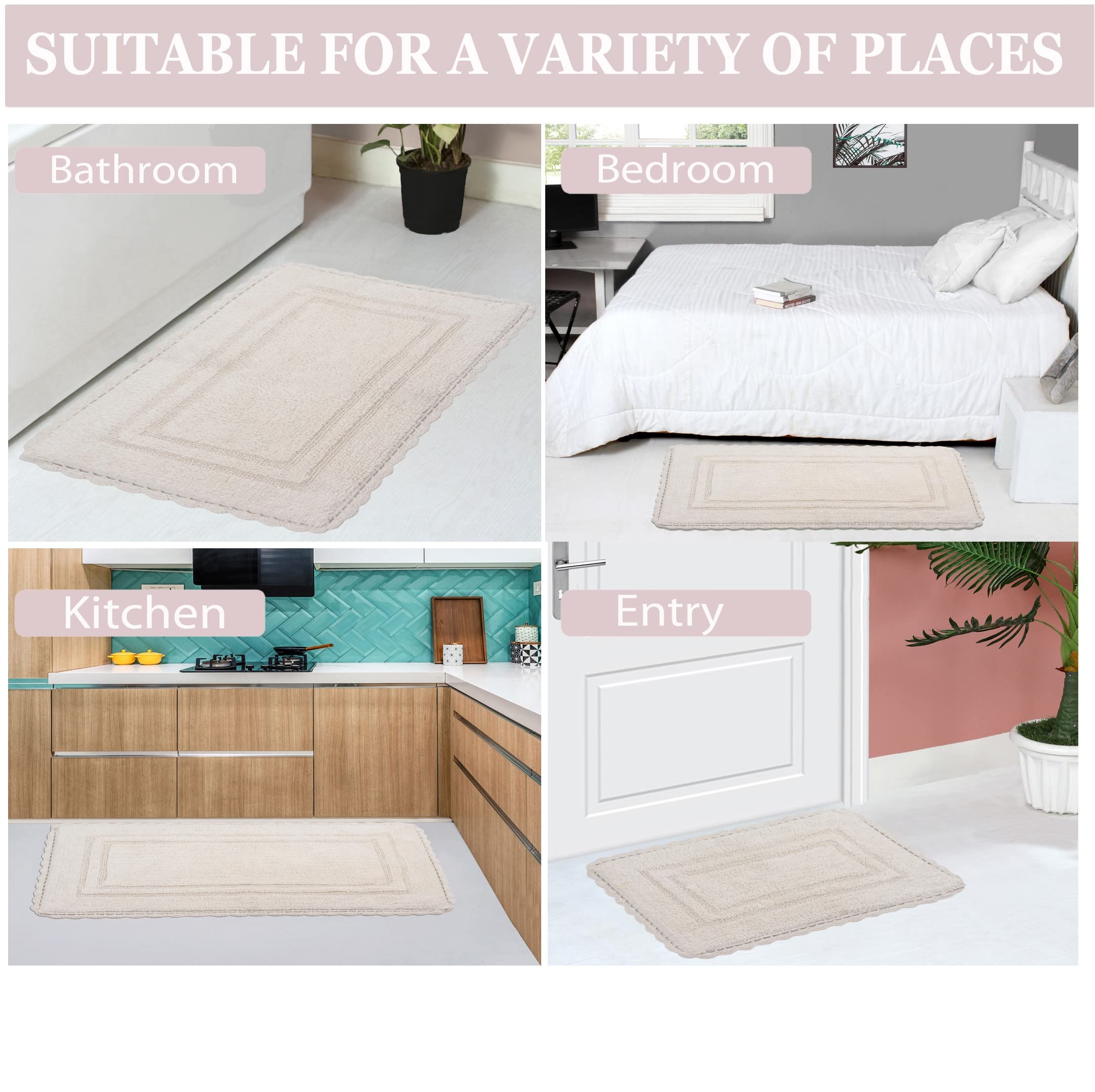 Home Weavers 100% Cotton Reversible Bath Mat Set - Extra Soft Absorbent Non-Slip Bathroom Rug & Kitchen Mat (24