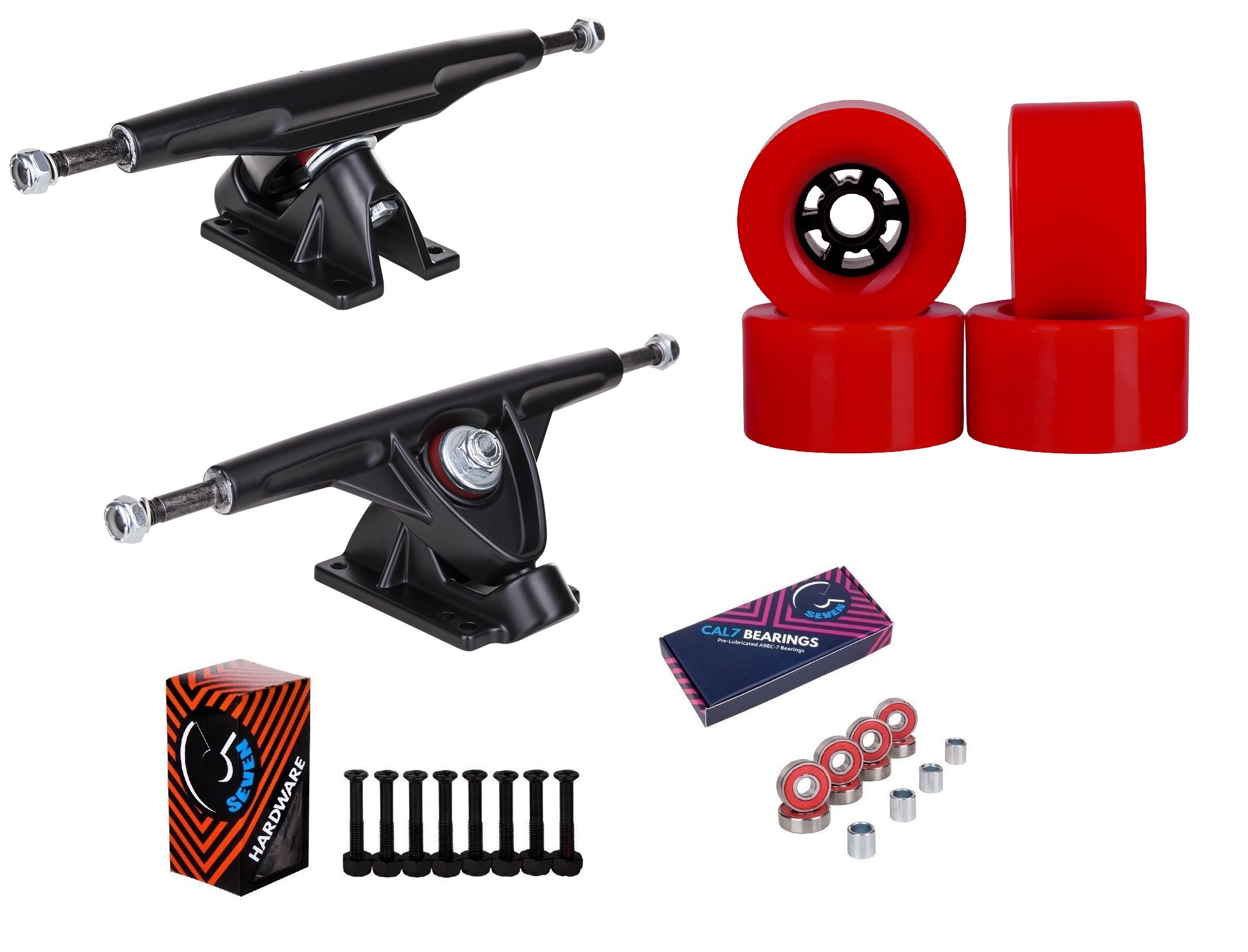 Cal 7 Black 10.75 Inch Skateboard Trucks with Wheels & Bearings - Perfect for Street Skating, Park Riding & Skateboard Upgrades