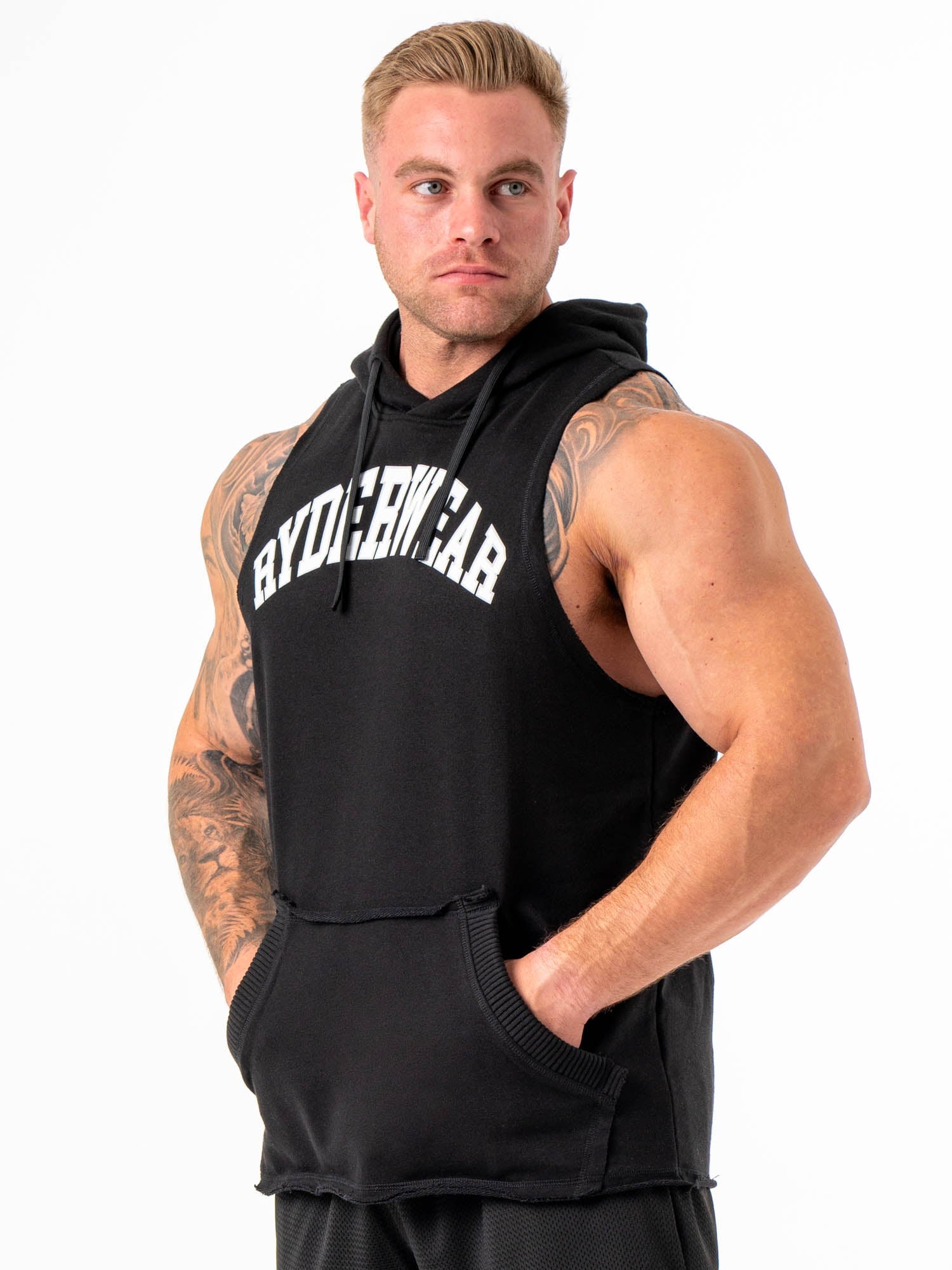 Stylish Black Collegiate Sleeveless Hoodie for Women & Men - Perfect for Gym, Workouts & Casual Wear