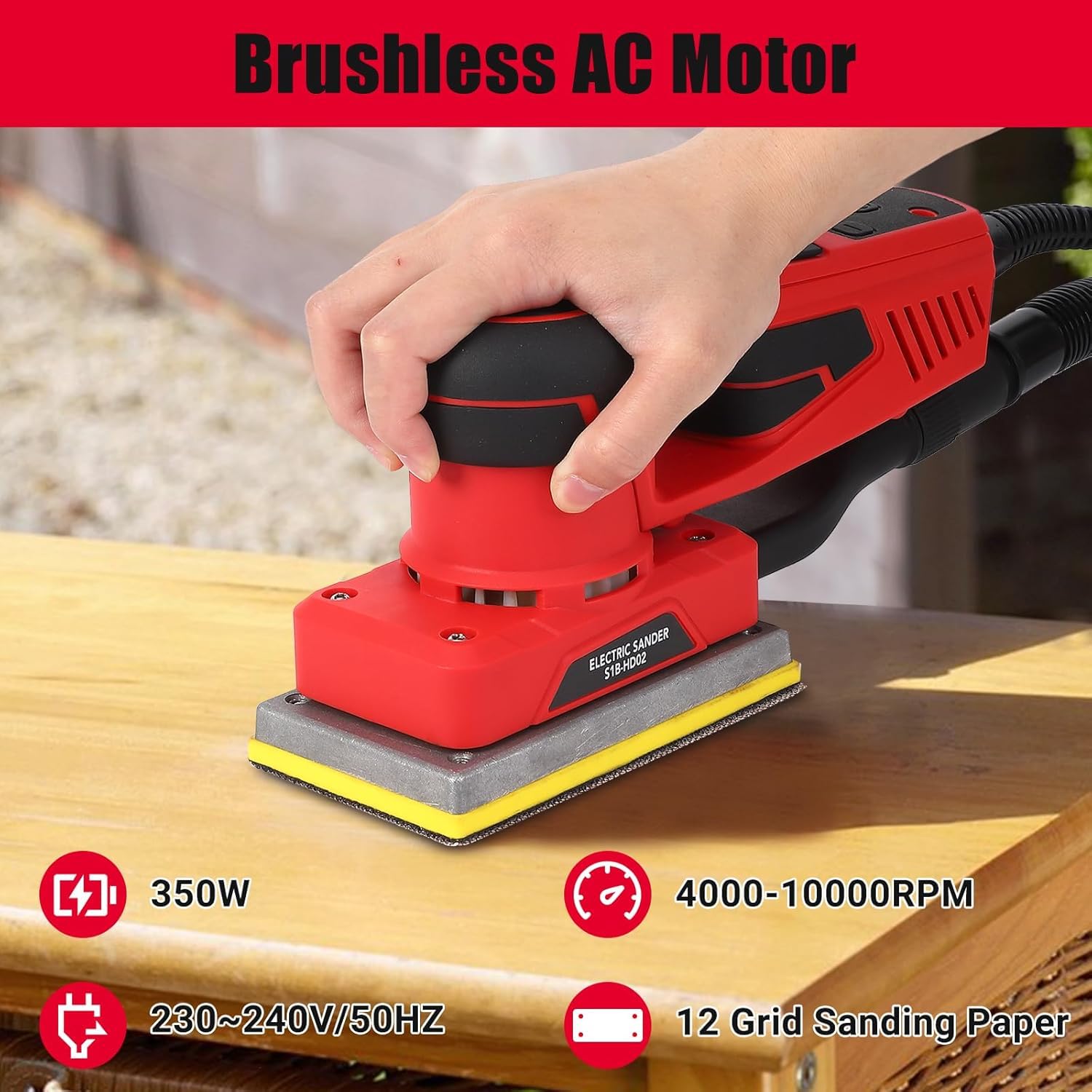 Towallmark 2.5 AMP Orbital Sander - 6 Speed Adjustable (10000 OPM) Electric Palm Sander for Woodworking, Sanding & Polishing - Includes 12 Sandpapers (350W) - Perfect for Furniture Refinishing, DIY Projects & Home Renovations
