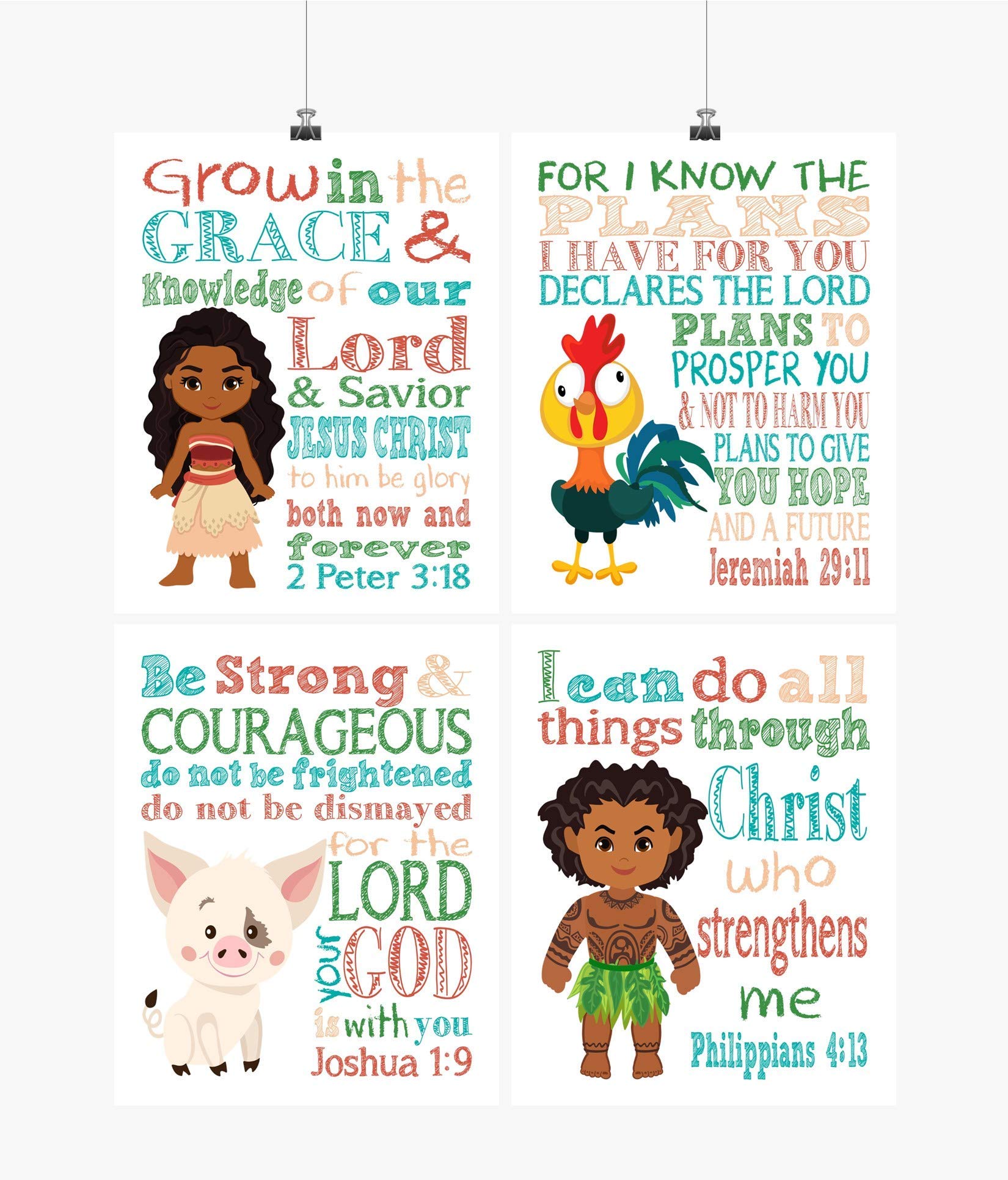 Moana Christian Nursery Decor - 4 Prints with Bible Verses for Baby Room