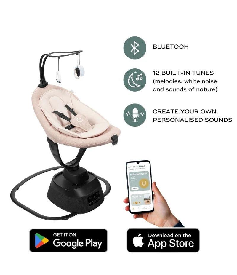 Babymoov Baby Swing Swoon Evolution Connect - Automatic Infant Rocker with Bluetooth & Soothing Sounds, Mocca Brown | Perfect for Newborns & Toddlers for Daytime Naps & Calming Fussy Babies