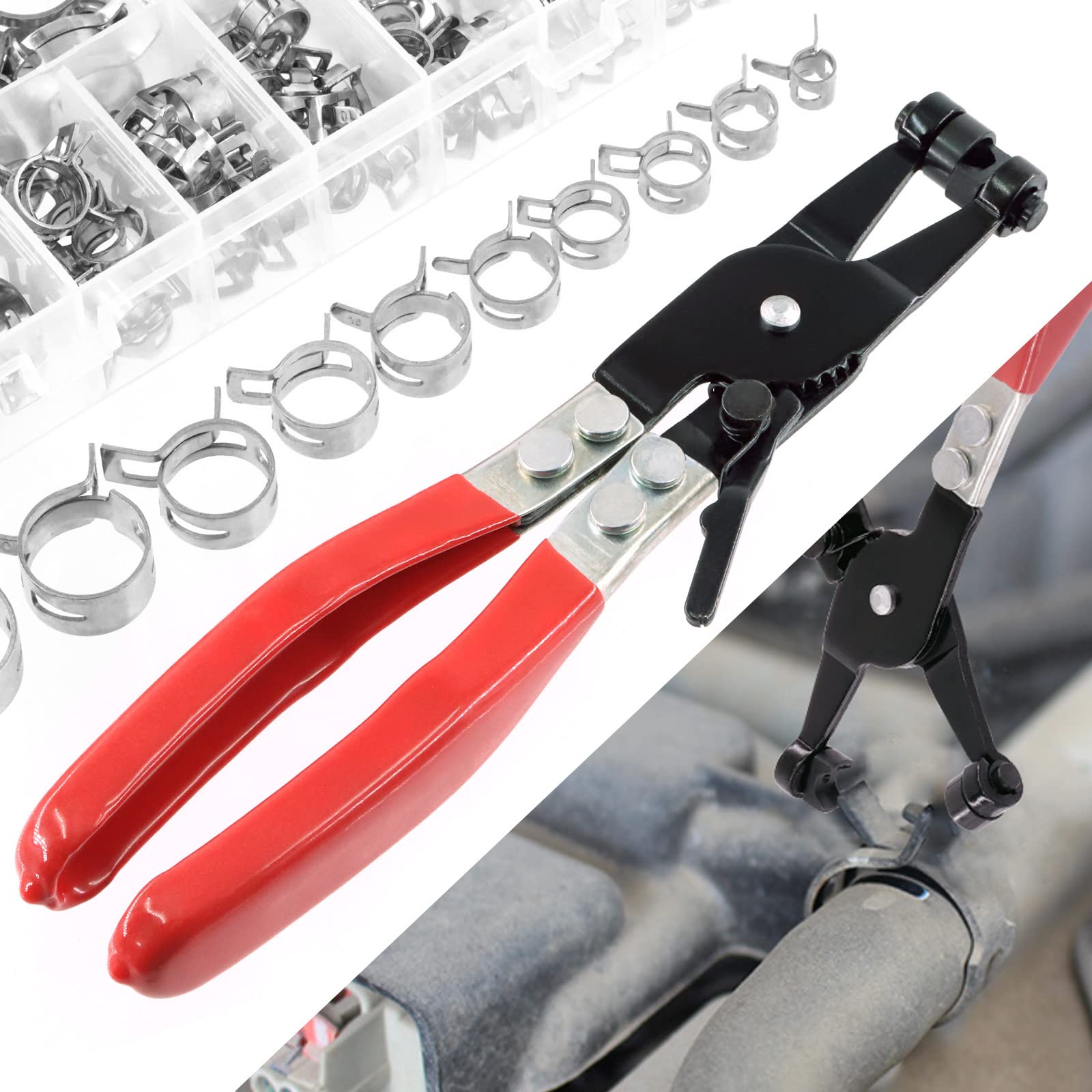 Swpeet 121Pcs Dacromet Spring Hose Clamps Kit (7-22mm) for Fuel & Vacuum Pipes