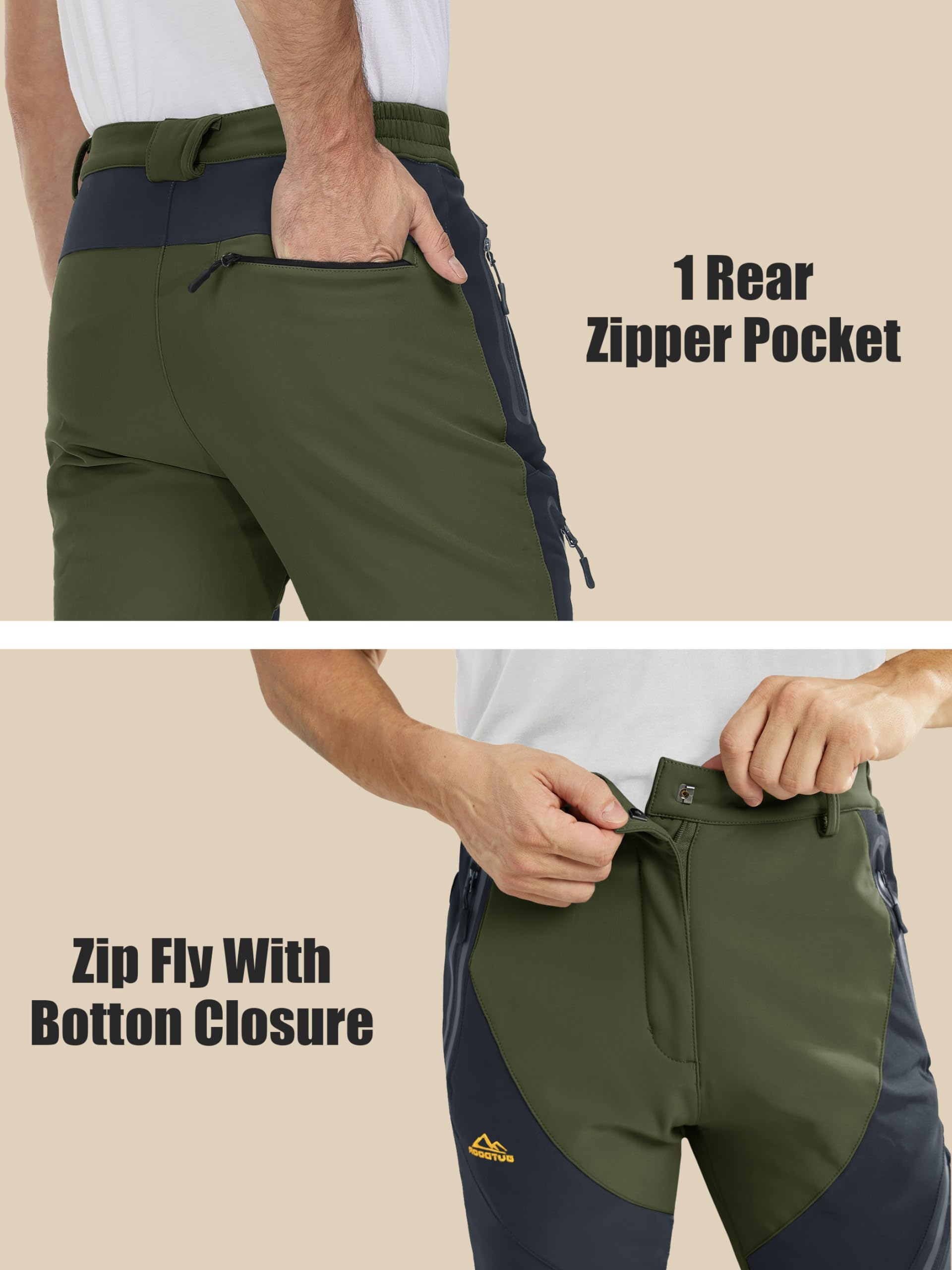 MAGCOMSEN Men's Winter Snow Pants - Fleece Lined Water Resistant Ski Pants with 4 Zip Pockets for Outdoor Activities, Hiking & Cold Weather Protection
