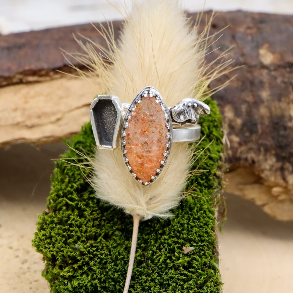 Sunstone Halloween Stacking Rings Set - Boho Witchy Jewelry for Women, Stackable Adjustable Rings for Costume & Everyday Wear