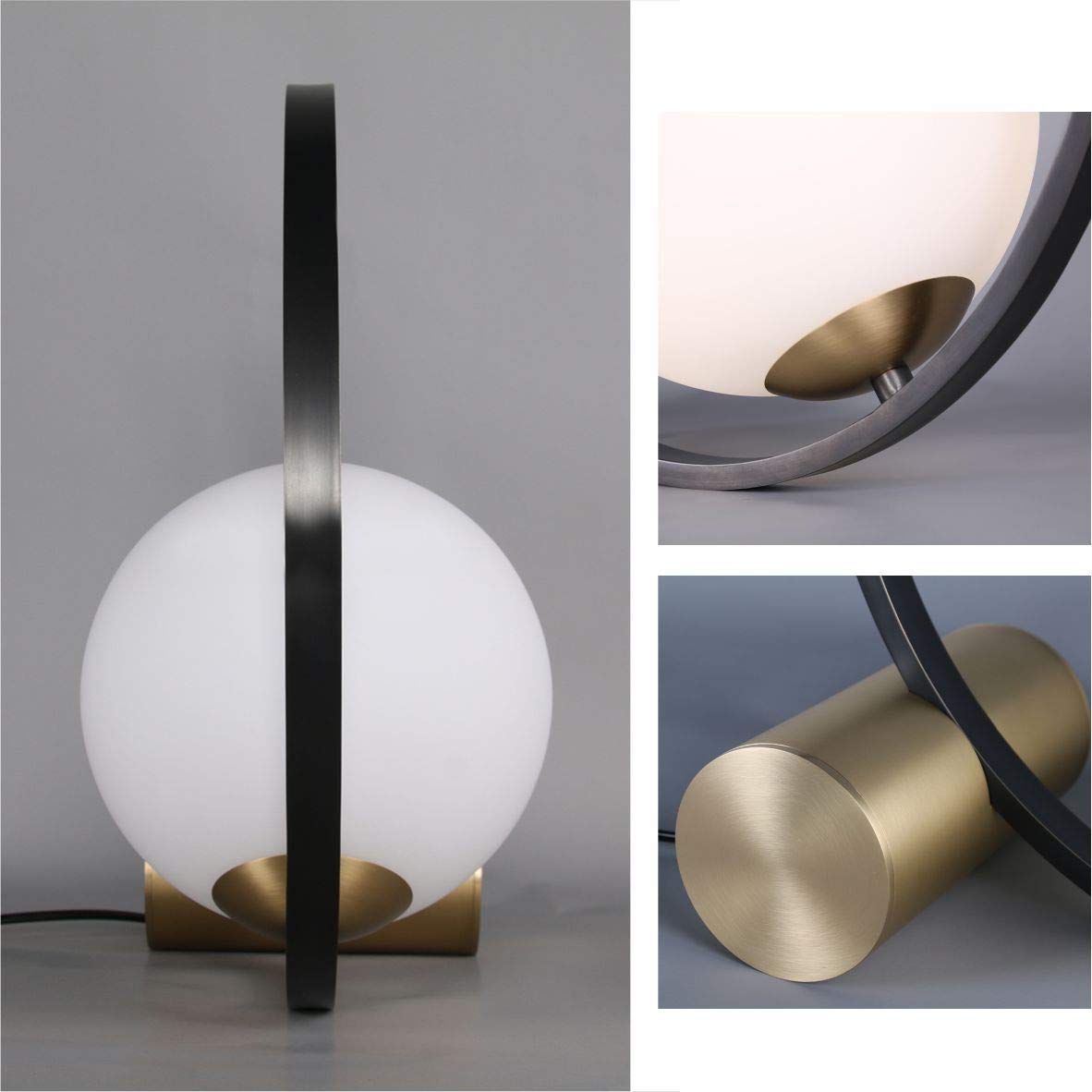 Vintage Black Metal Globe Table Lamp - Mid Century Modern Nightstand Lighting for Bedroom, Living Room & Office - Large Glass Shade Desk Lamp with Warm Ambient Glow for Cozy Reading & Relaxation