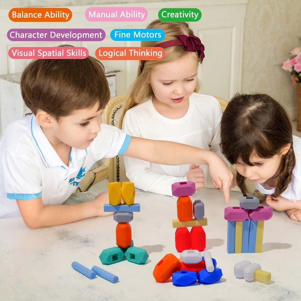 **36-Piece Silicone Stacking Building Blocks for Toddlers – Montessori Sensory Learning Toys, Safe & Durable Stacking Games for Boys & Girls – Perfect for Early Childhood Development & Playtime Fun**