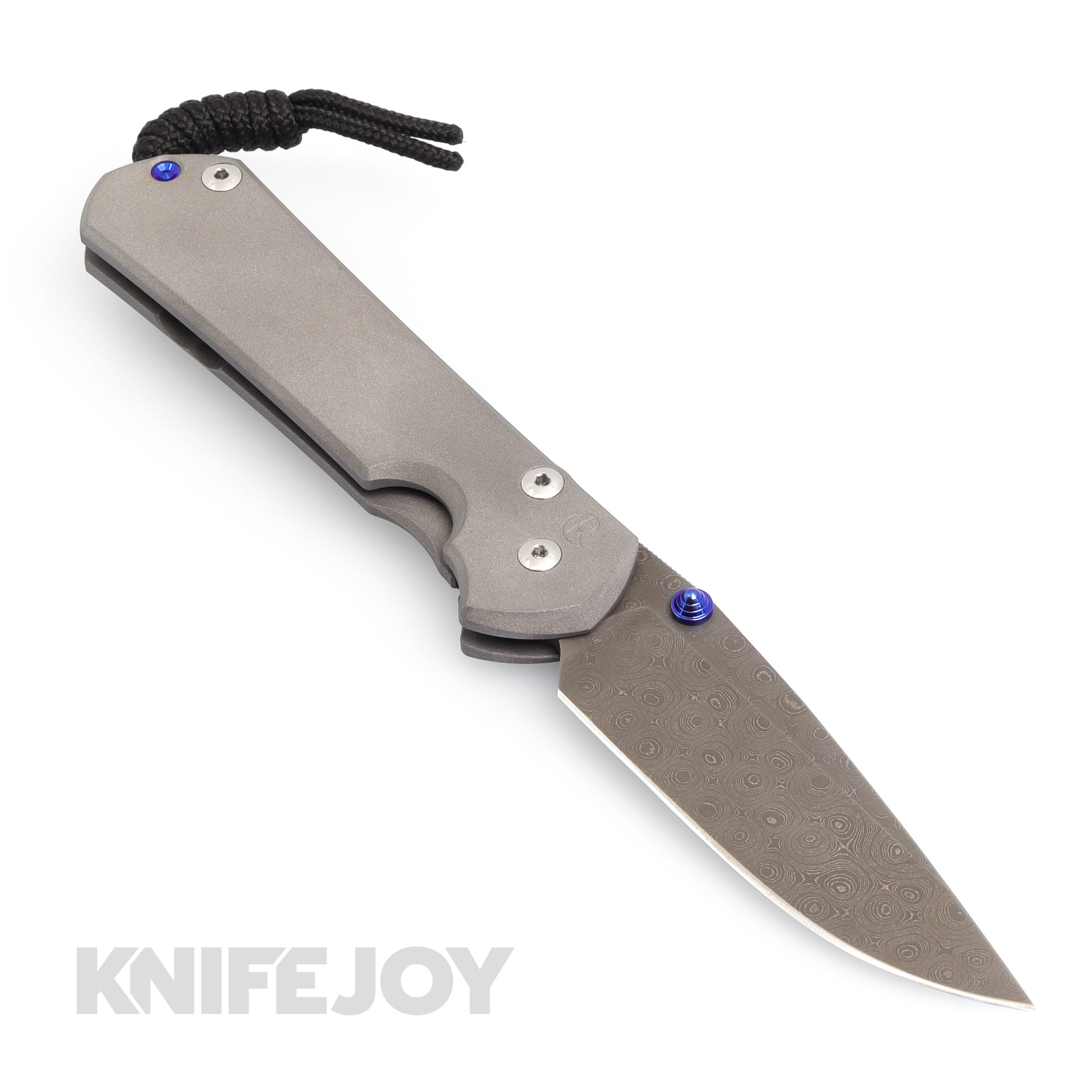 Chris Reeve Knives Large Sebenza 31 Drop Point Raindrop Damascus Blade - Left Handed Folding Knife with Double Blue Lugs & Plain Handle | EDC, Outdoor Survival, Camping, Hunting, Collecting