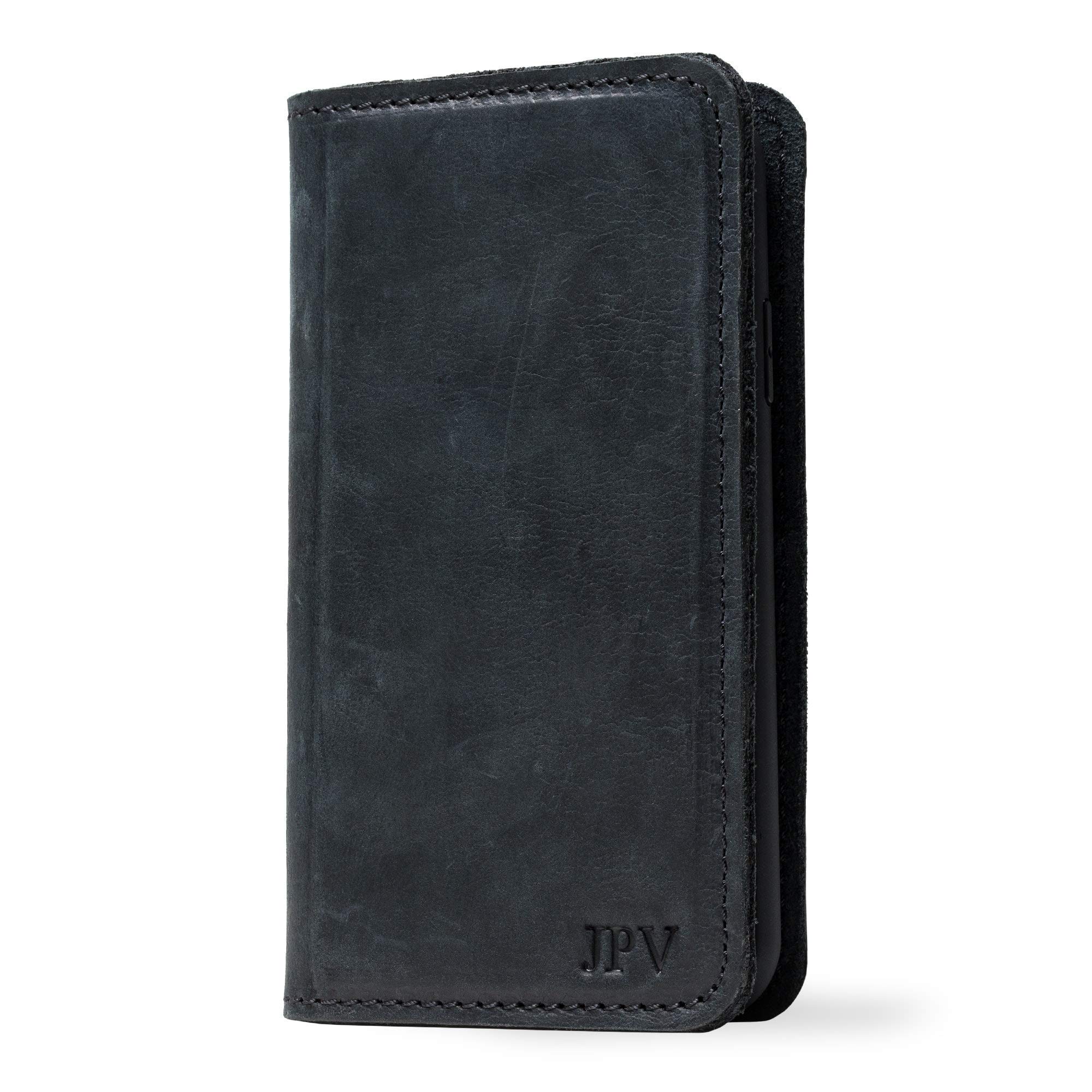 PEGAI Personalized 100% Genuine Leather Wallet Case for iPhone 11 with Card Holder & Screen Protector - Handmade Magnetic Protective Phone Cover | McLean Charcoal | Perfect for Everyday Use, Travel & Business