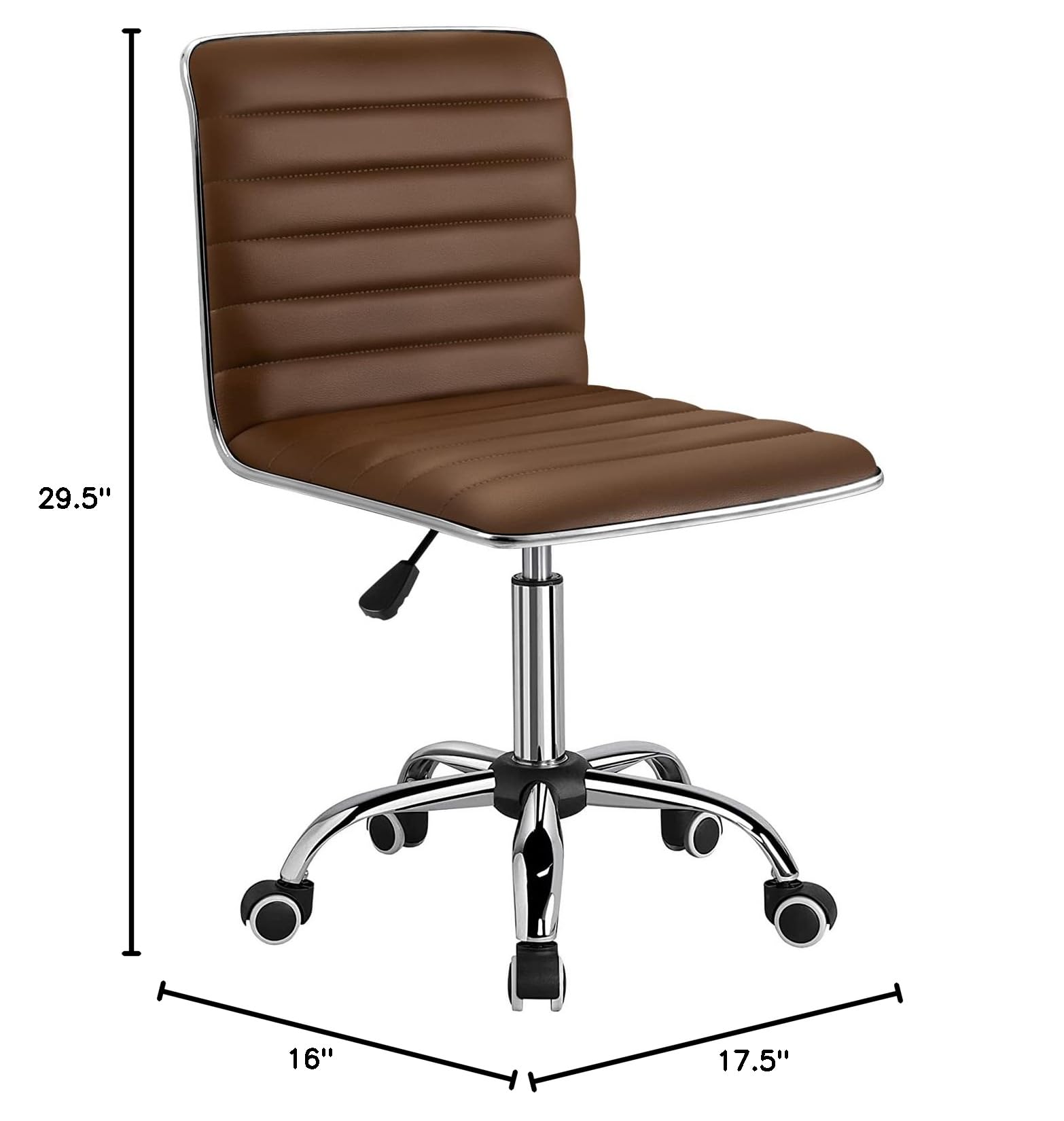 Furmax Mid Back Task Chair - Ergonomic Leather Swivel Office Chair with Ribbed Design, Armless Retro Computer Desk Chair for Home & Office (Brown) - Perfect for Workspaces, Makeup Vanity & Gaming Setups