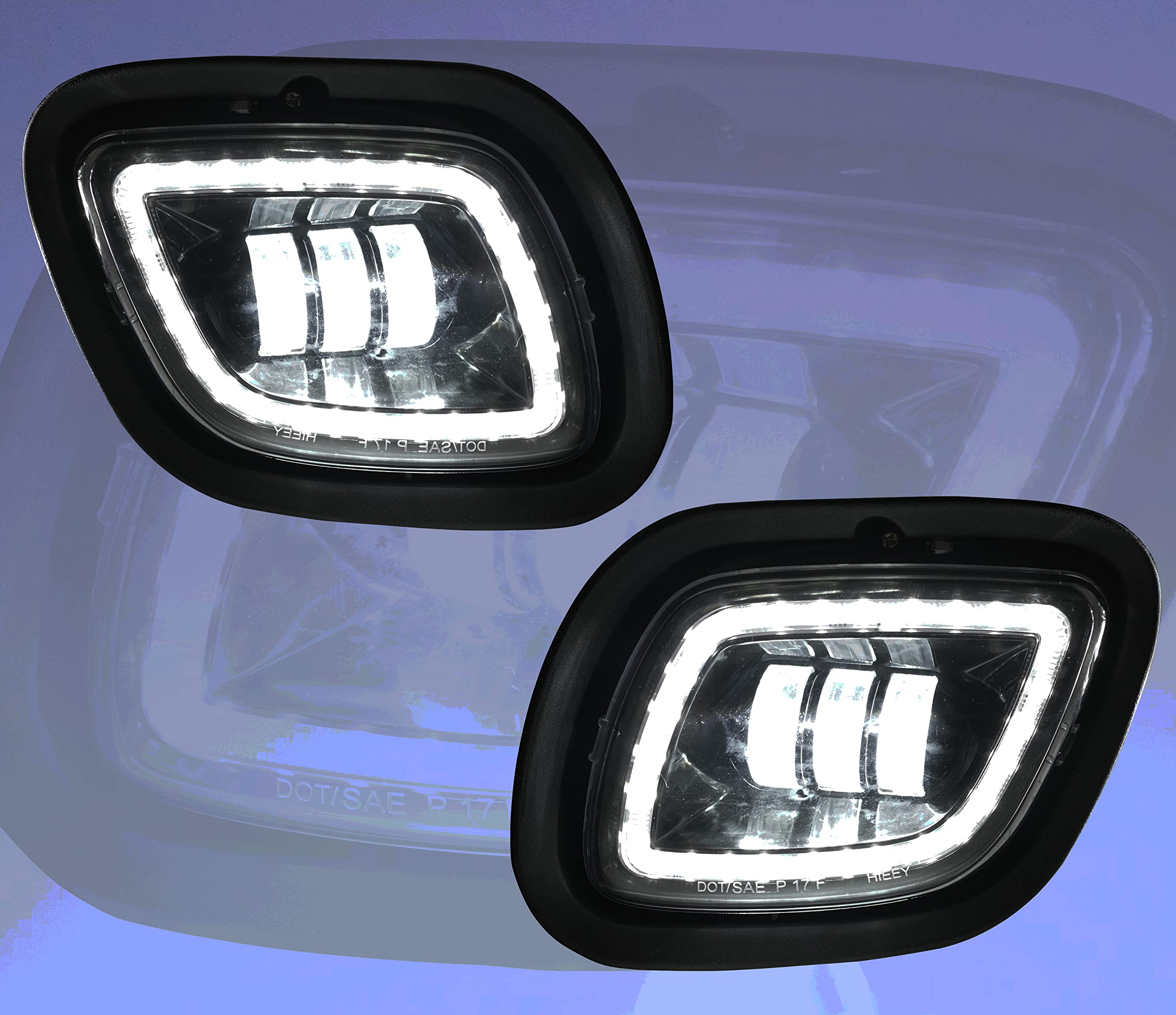QSC LED Fog Lights for Freightliner Cascadia 08-17 - Black Housing with Halo for Night Driving