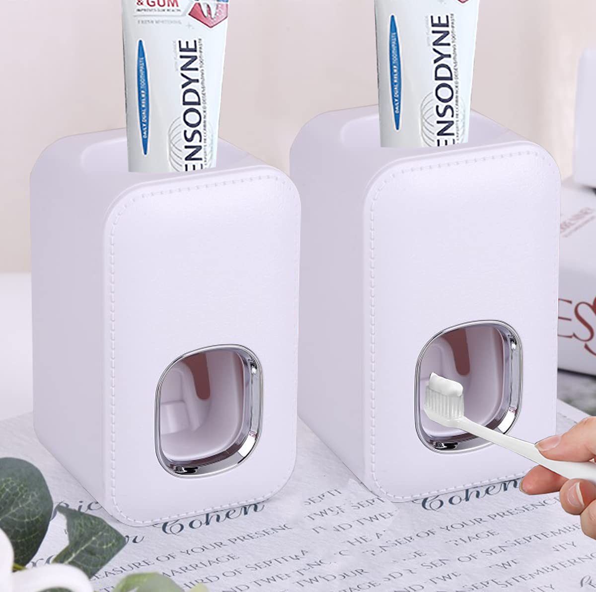 Automatic Toothpaste Dispenser 2 Pack - Wall Mounted Bathroom Organizer for Kids & Family - Easy Squeeze Toothpaste Saver - Perfect for Home, Travel & Dorm Use (White)