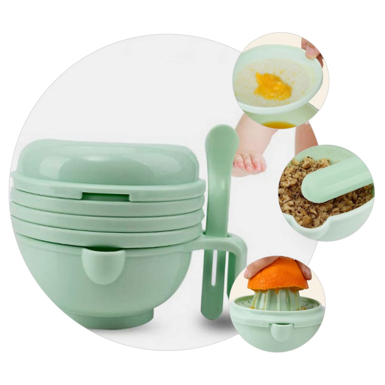Toyvian Baby Food Bowl Set - Manual Grinding Bowl & Puree Maker for Infants | Weaning Tool with Easy Cleaning & Dishwasher Safe | Perfect for Homemade Baby Food & First Solid Meals