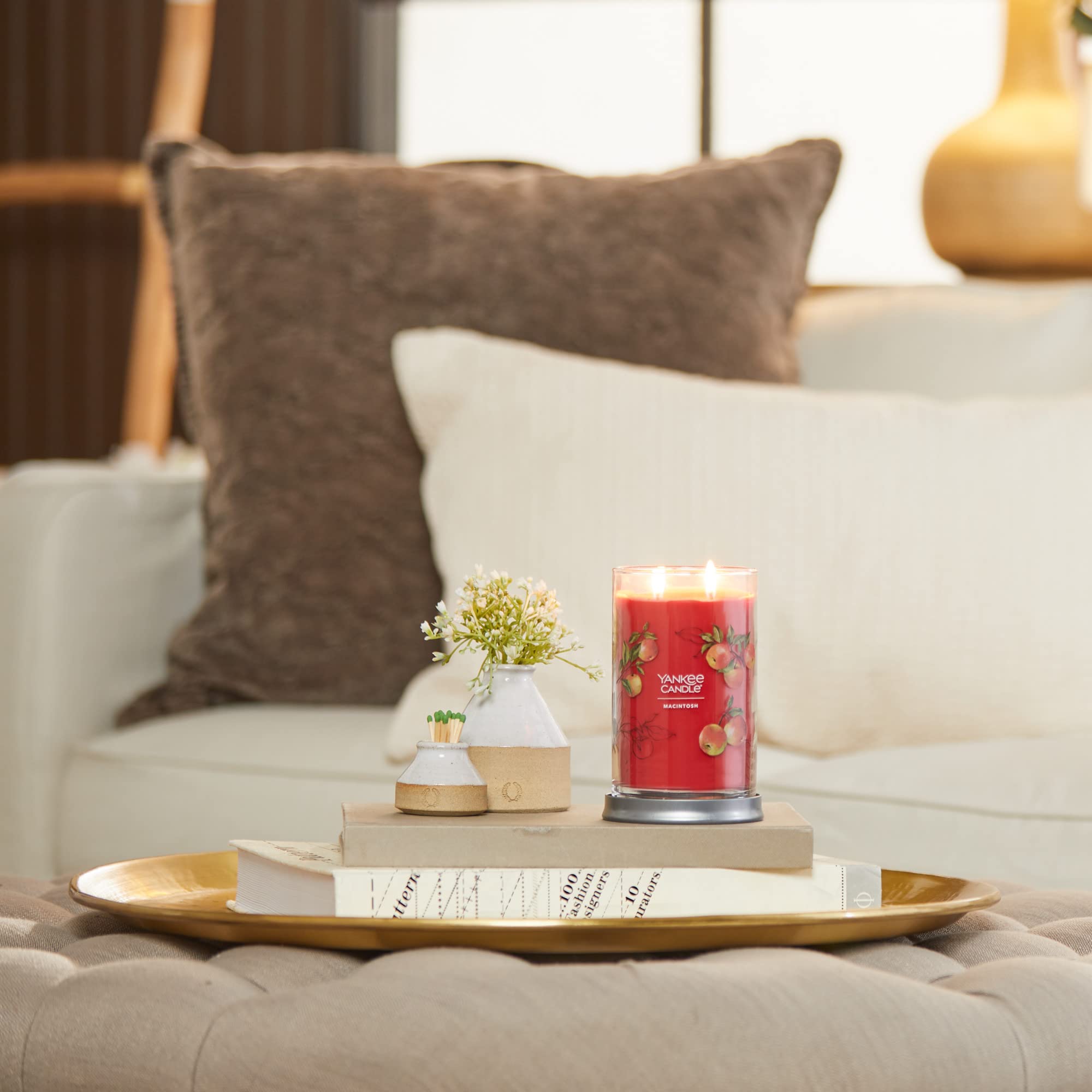 Yankee Candle Macintosh Signature Medium Pillar Candle - 14.25oz Scented Candle for Home Decor, Relaxation & Romantic Ambiance | Perfect for Living Room, Bedroom & Bathroom
