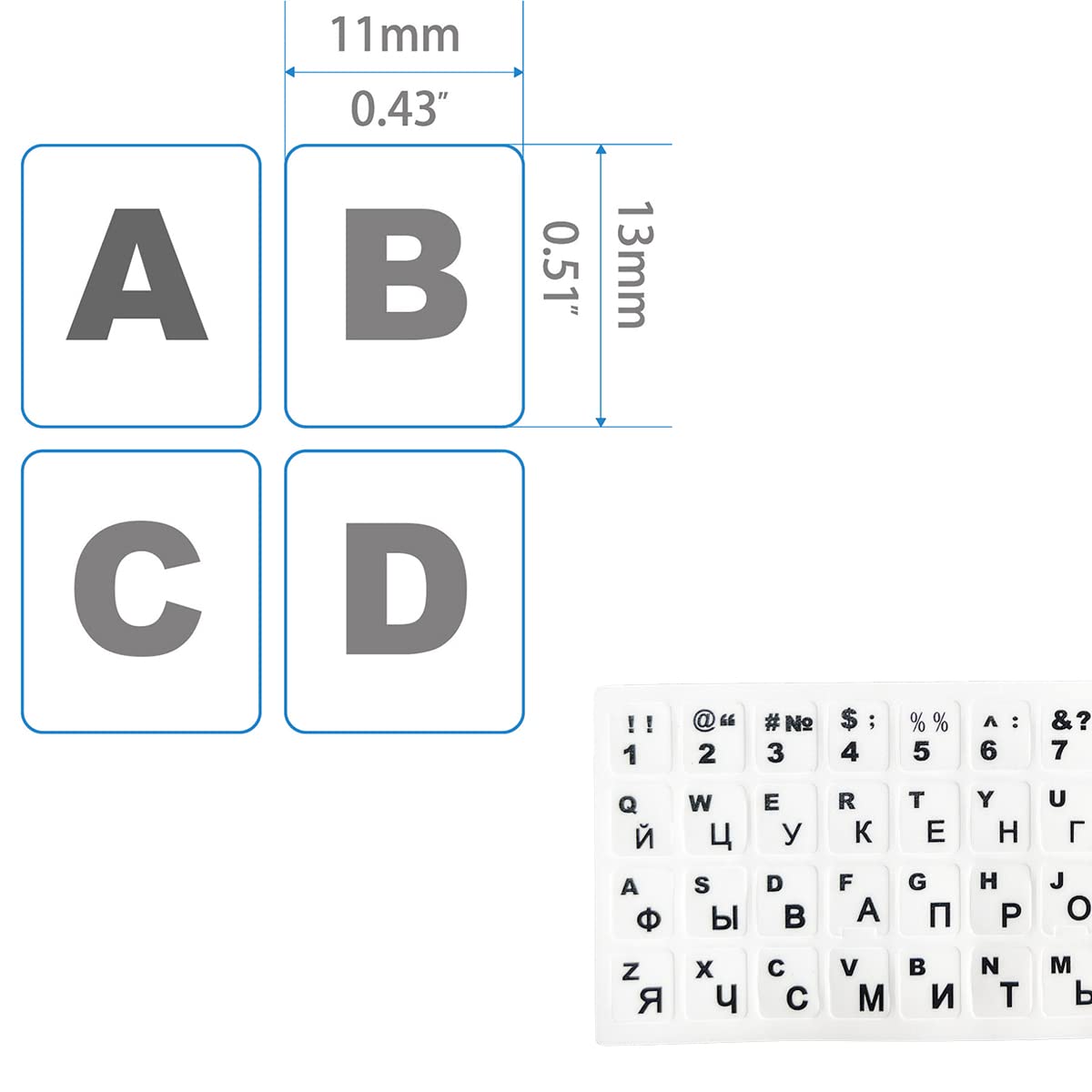 2 Pack Universal Russian Keyboard Stickers - White Background with Black Letters for Laptop, Computer, Desktop - Durable Replacement Keyboard Stickers for Typing in Russian (Great for Travel, Work & Multilingual Users)