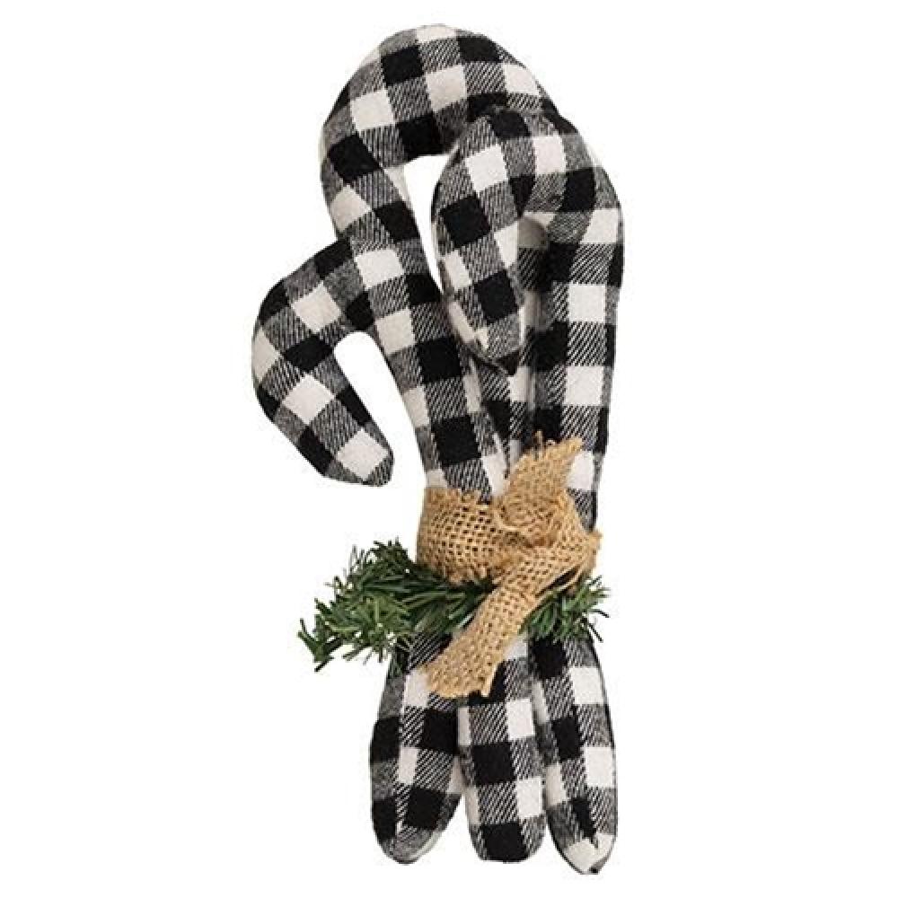 3-Pack Black & White Checkered Stuffed Candy Canes - 9 Inch Christmas Decorations for Tree, Stocking Stuffers & Holiday Party Favors