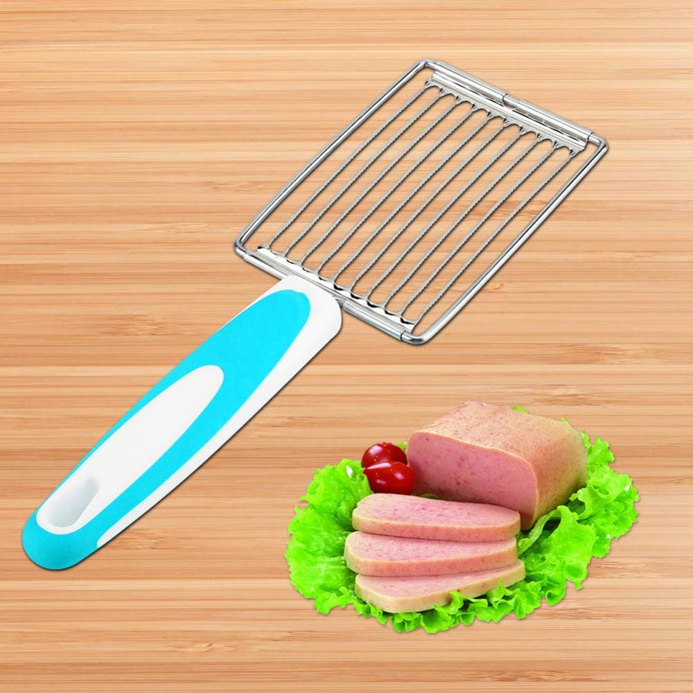 Stainless Steel Canned Meat Slicer - Professional Luncheon Meat Cutter for Spam, Cheese, Tomatoes & Boiled Eggs | Durable Kitchen Tool for Meal Prep & Camping (Blue)