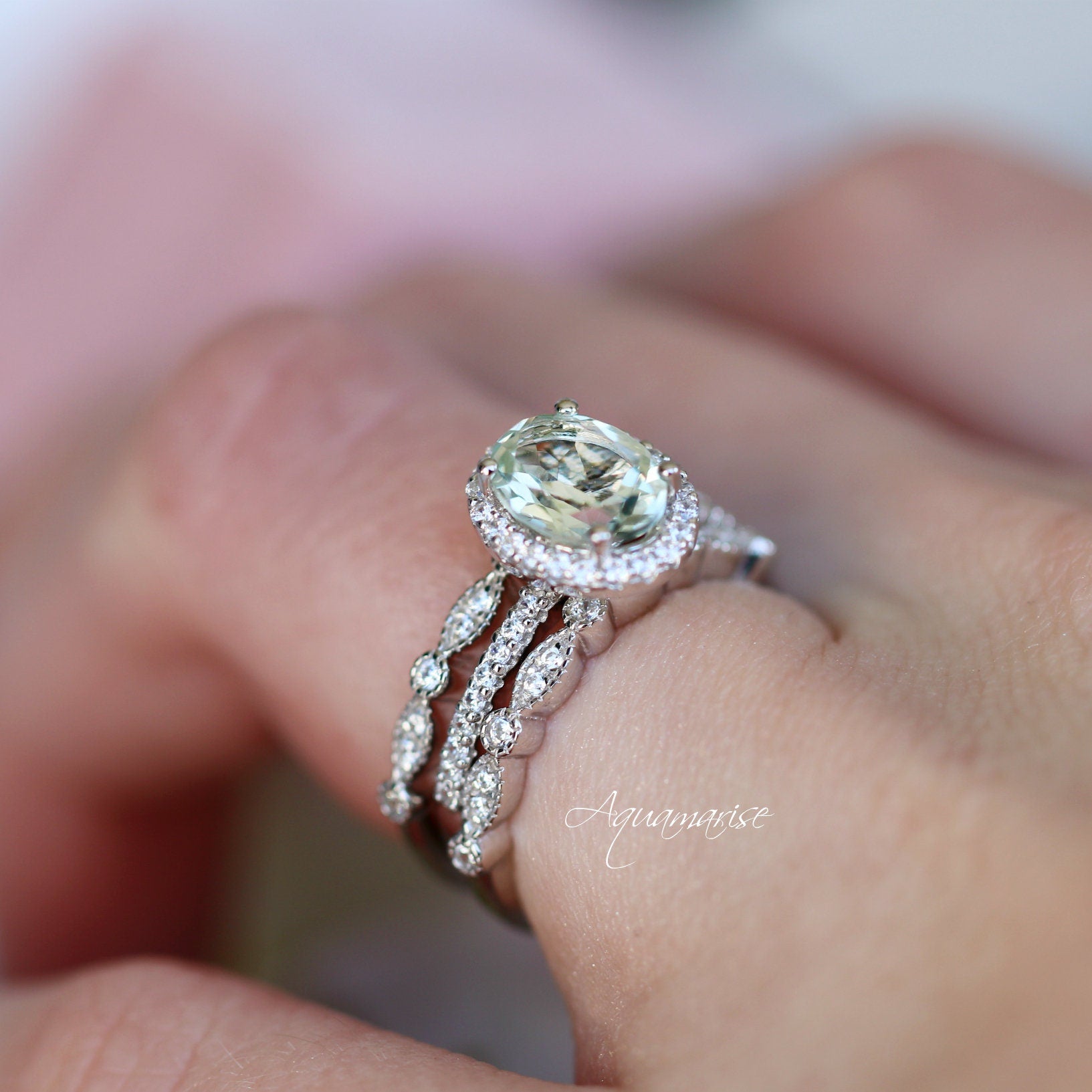 14K White Gold Iris Green Amethyst Engagement Ring - Elegant Wedding Band for Women, Perfect for Proposals, Anniversaries & Special Occasions