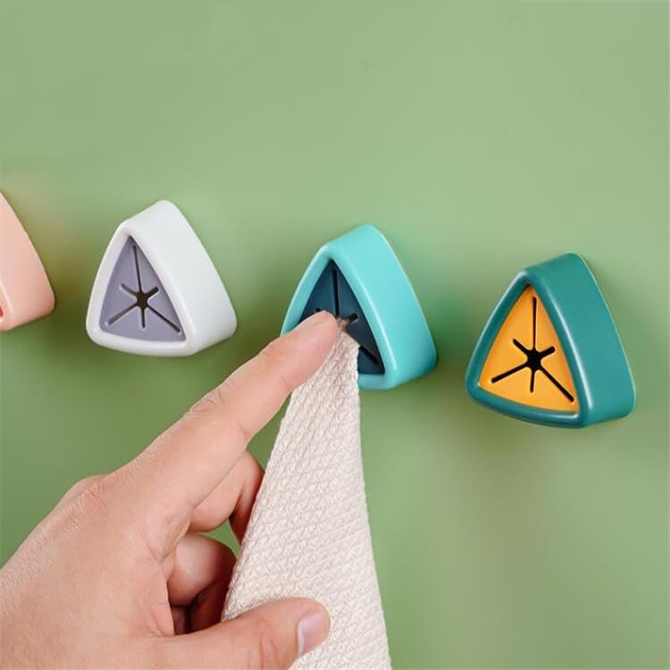 4-Pack No Drill Self Adhesive Towel Hooks - Strong Push Hooks for Kitchen & Bathroom Organization - White Small Towel Holders (ES-B0207) - Perfect for Hanging Dish Towels, Robes, and Utensils