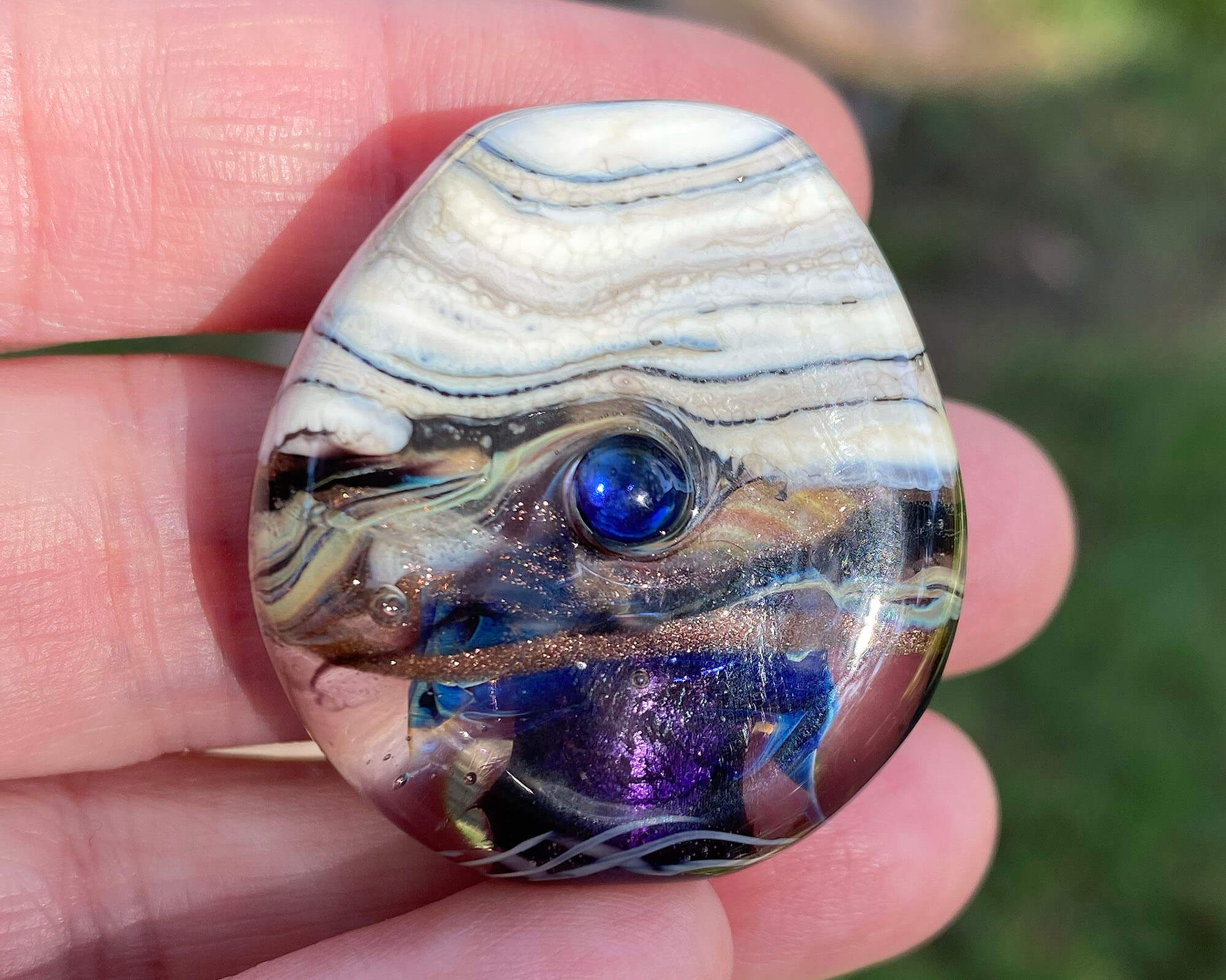 Handmade Purple Shimmer Organic Glass Lampwork Focal Bead for Jewelry Making - DIY Necklace, Bracelet, Earrings Craft Supplies - Perfect for Beaders and Artisan Creations