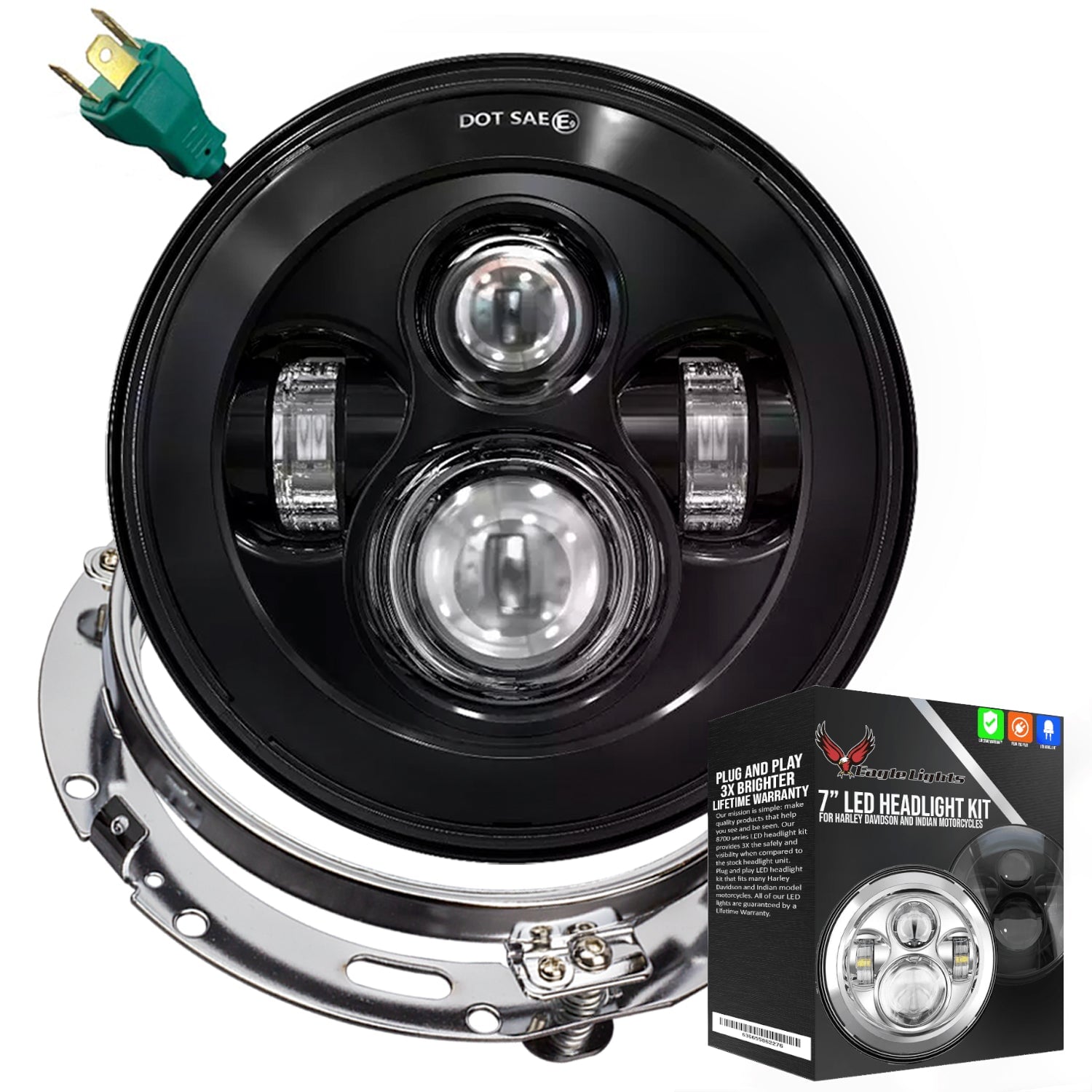 7 LED Headlight Kit for Harley Davidson & Indian Motorcycles - Generation I Black Eagle Lights | High Visibility Motorcycle Headlight for Night Riding & Off-Road Adventures
