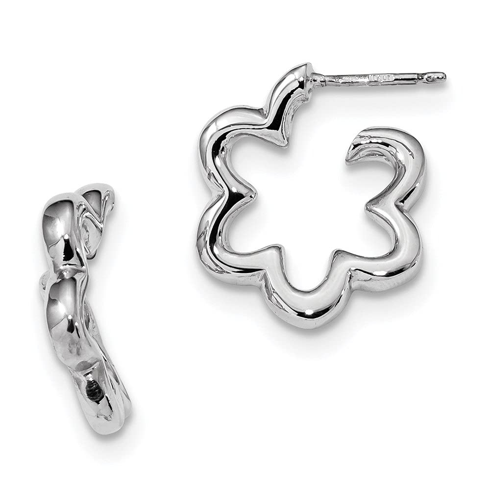 925 Sterling Silver Rhodium-Plated Flower Hoop Earrings for Women - 0.7 Inch Length, 0.71 Inch Width - Elegant Dainty Floral Jewelry for Everyday Wear, Date Night & Special Occasions