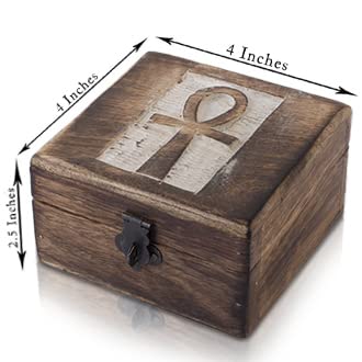 Handmade Wooden Jewelry Box with Ankh Carving - 4x4 Inch Decorative Storage Organizer for Necklaces, Rings & Watches | Perfect Housewarming Gift, Keepsake Box & Treasure Chest (White) - Ideal for Bedroom Vanity, Travel & Jewelry Display