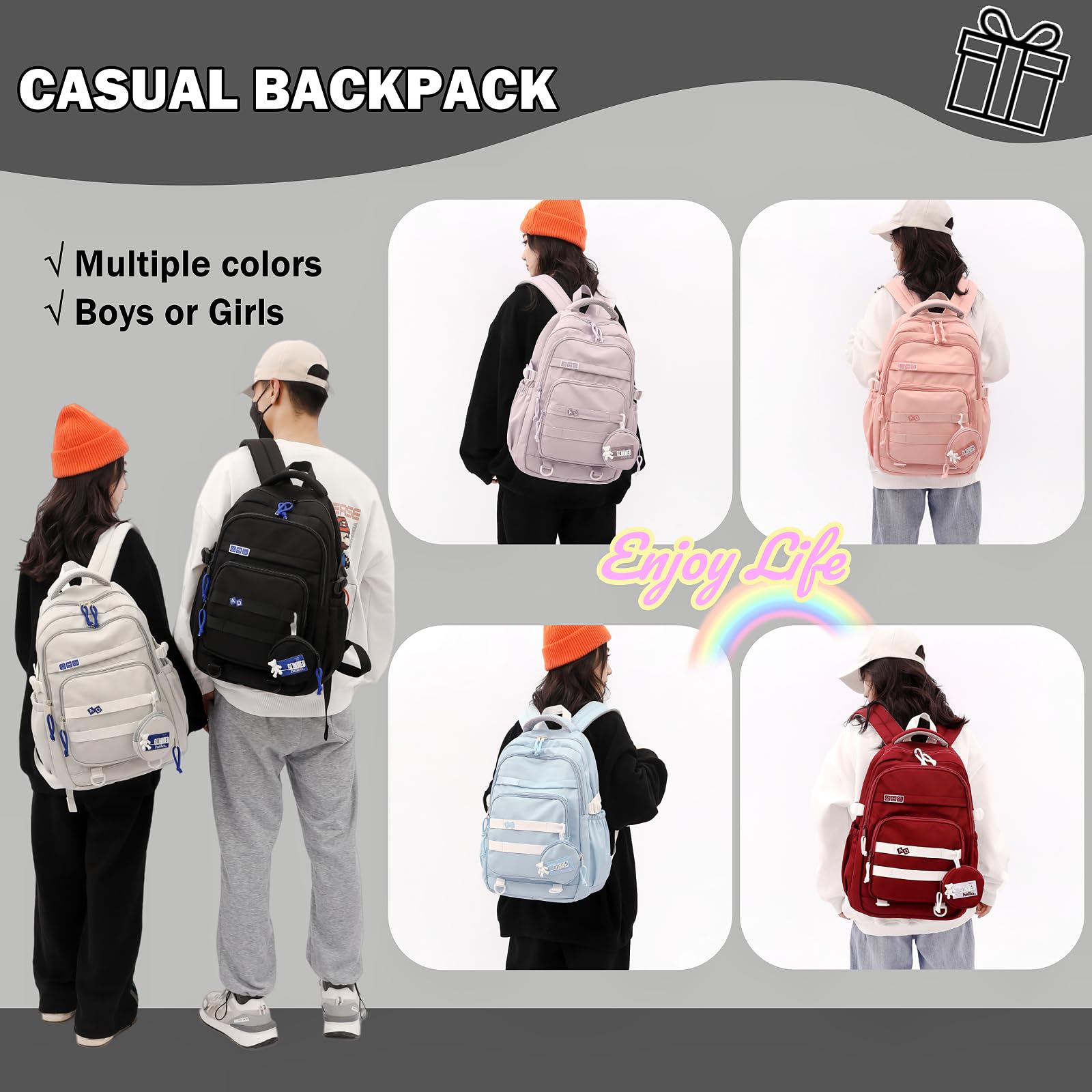 Cute Blue Girls Backpack for School - Aesthetic Bookbag for Teen & Elementary Students - Perfect for Middle School, Travel & Daily Use