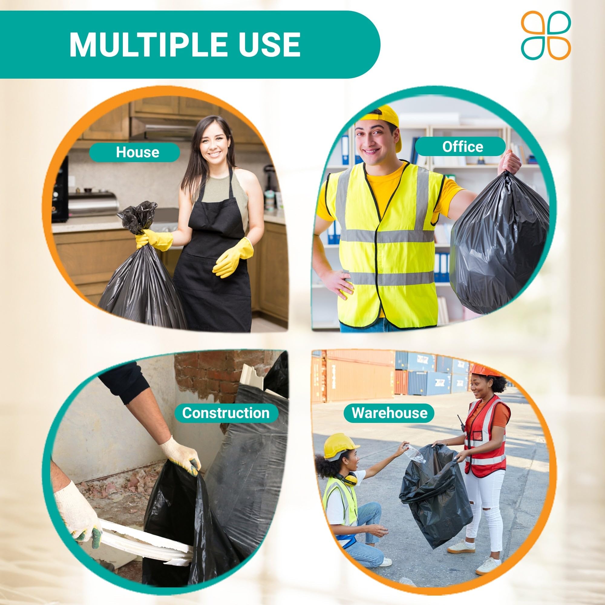 PlasticMill Trash Bag Cinch Holder - Secure Trash Can Liner for Standard Kitchen & Office Bins - Prevents Bag Slipping - 25-Pack Black - Ideal for Home, Office & Outdoor Use