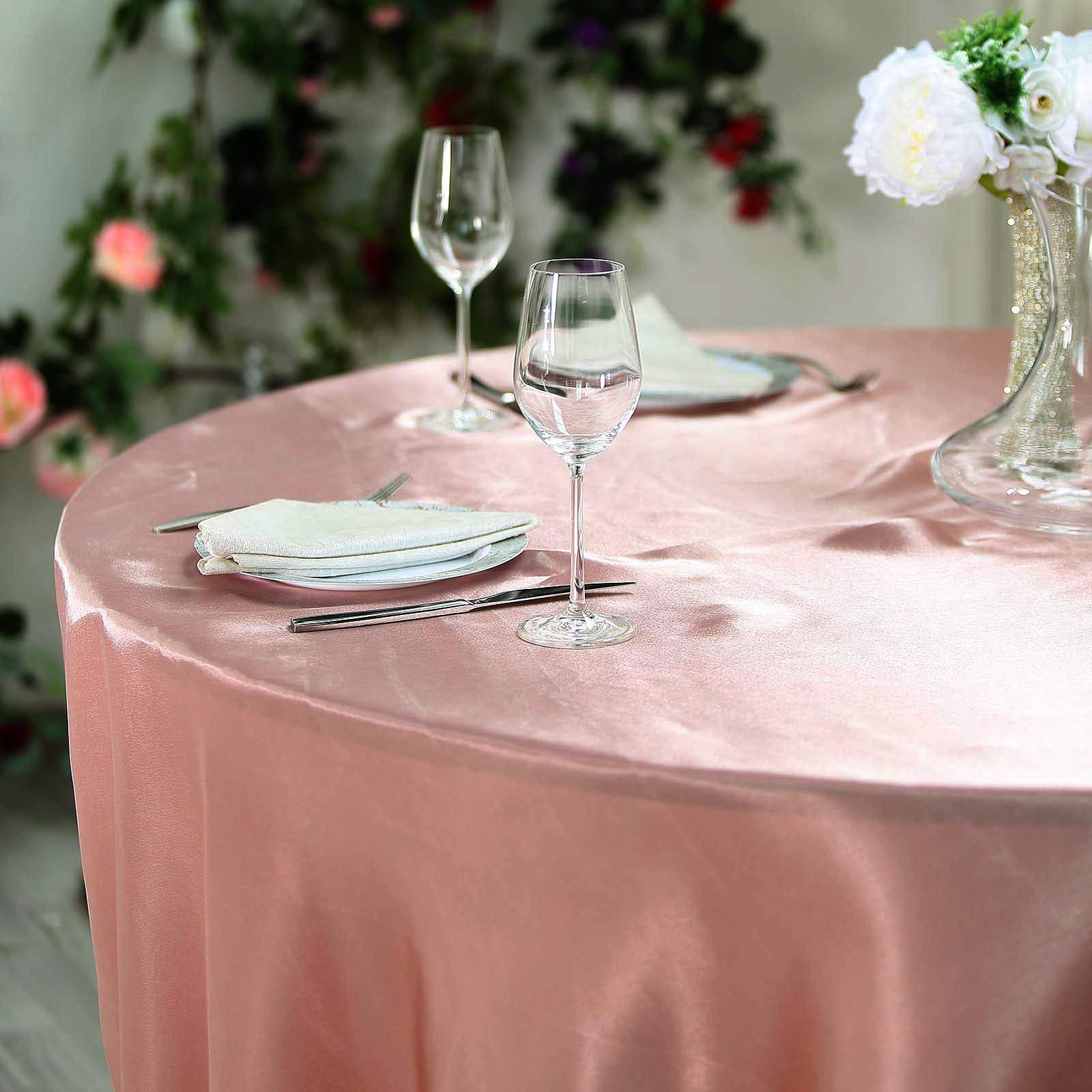 BalsaCircle 120 Inch Round Tablecloth - Dusty Rose Satin Table Cover for Wedding, Party & Reception - Elegant Dining Linens for Kitchen, Banquet & Special Events