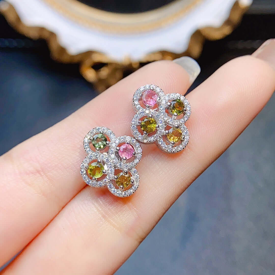 Multicolor Gemstone Flower Stud Earrings for Women | Elegant Floral Jewelry Gift | Perfect for Weddings, Parties & Everyday Wear | NS2417