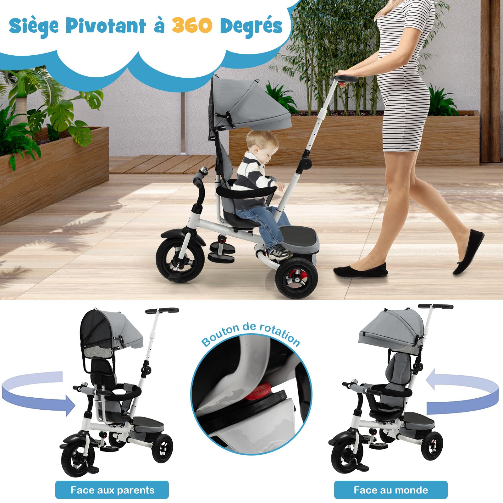 **Dreamade 3-in-1 Convertible Baby Tricycle for Kids 1-5 Years, Adjustable Push Bike with Reversible Seat, Canopy & Storage Basket – Toddler Balance Bike for Indoor & Outdoor Play**    *(Use for Park Rides, Neighborhood Strolls, or Learning Balance at Home)*