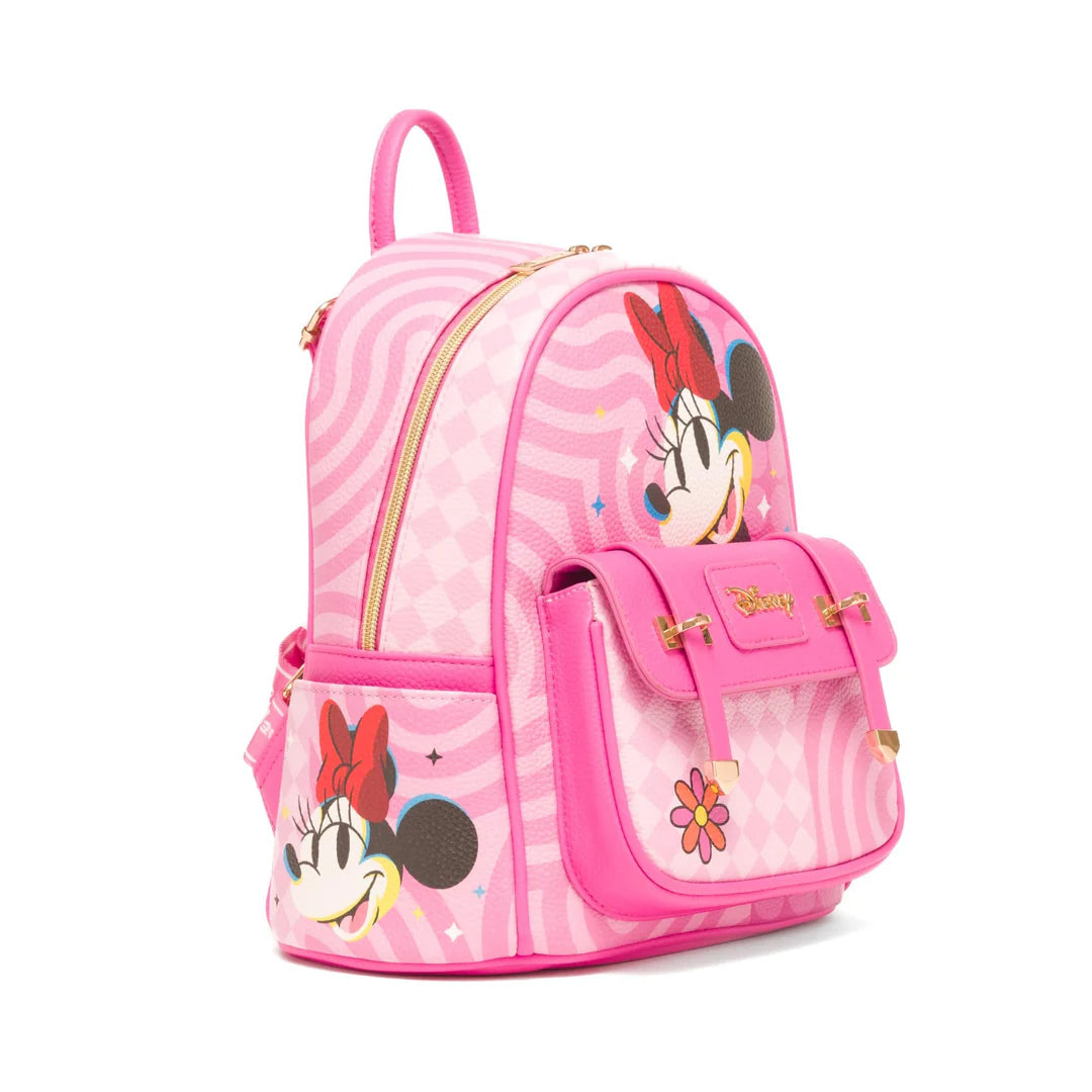 Disney Minnie Mouse Glam Vibes Vegan Leather Mini Backpack for Women - Cute Small Purse for School, Travel & Everyday Use