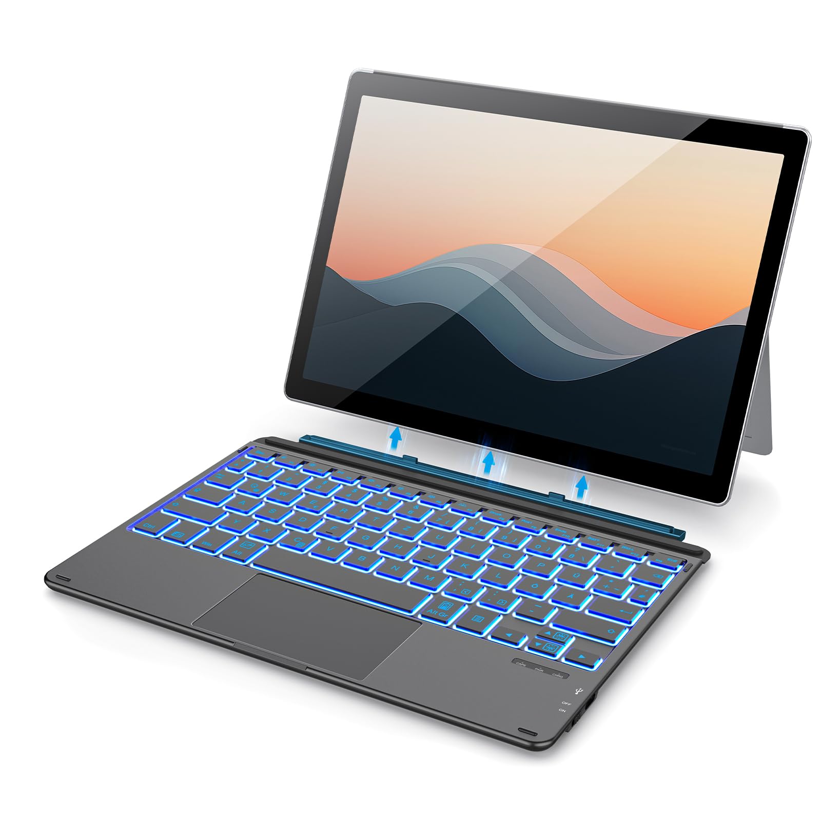 OMOTON Bluetooth Keyboard for Microsoft Surface Go 4/3/2/1 - Ultra Slim Wireless Type Cover with 7-Color Backlit & Touchpad - Built-in Rechargeable Battery - Perfect for Work, Travel & Home Office Use
