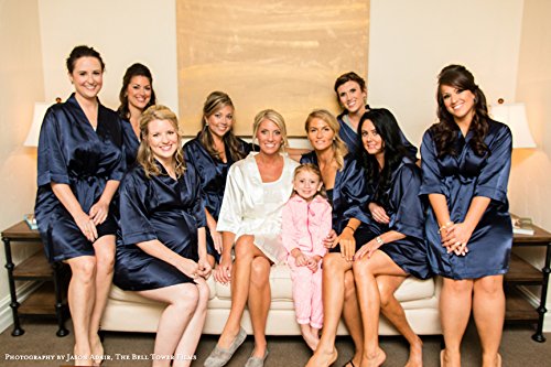 Elegant Navy Satin Robe for Women - Luxurious Bridal Loungewear & Wedding Morning Gifts - Perfect for Bridal Party, Honeymoon, and Spa Days
