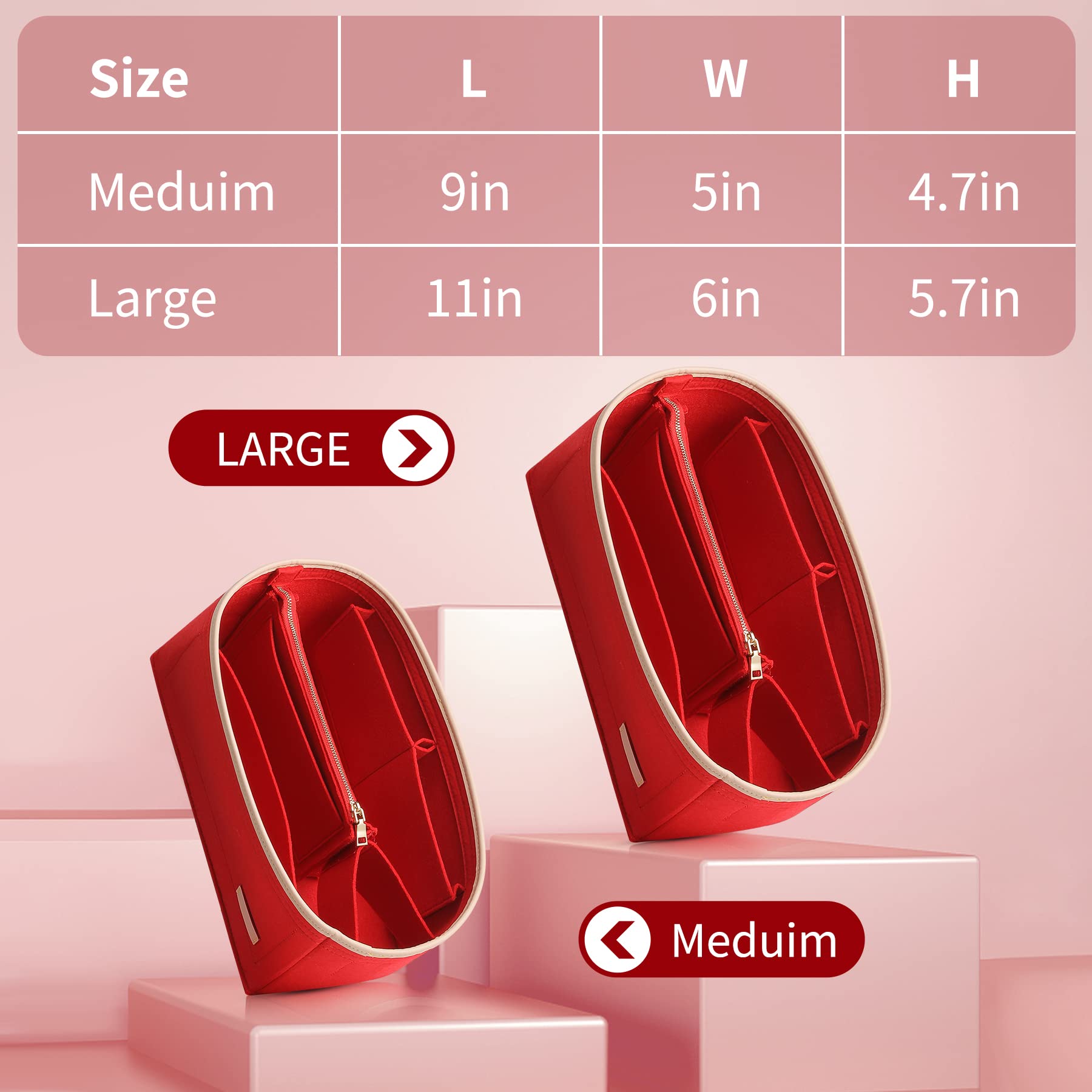 Doxo Purse Organizer Insert for Tote Bags & Handbags - Perfect Fit for Louis Vuitton Speedy 25, Travel & Everyday Use (Red, Medium Size with Bottle Holder) - Ideal for Work, Travel & Organization