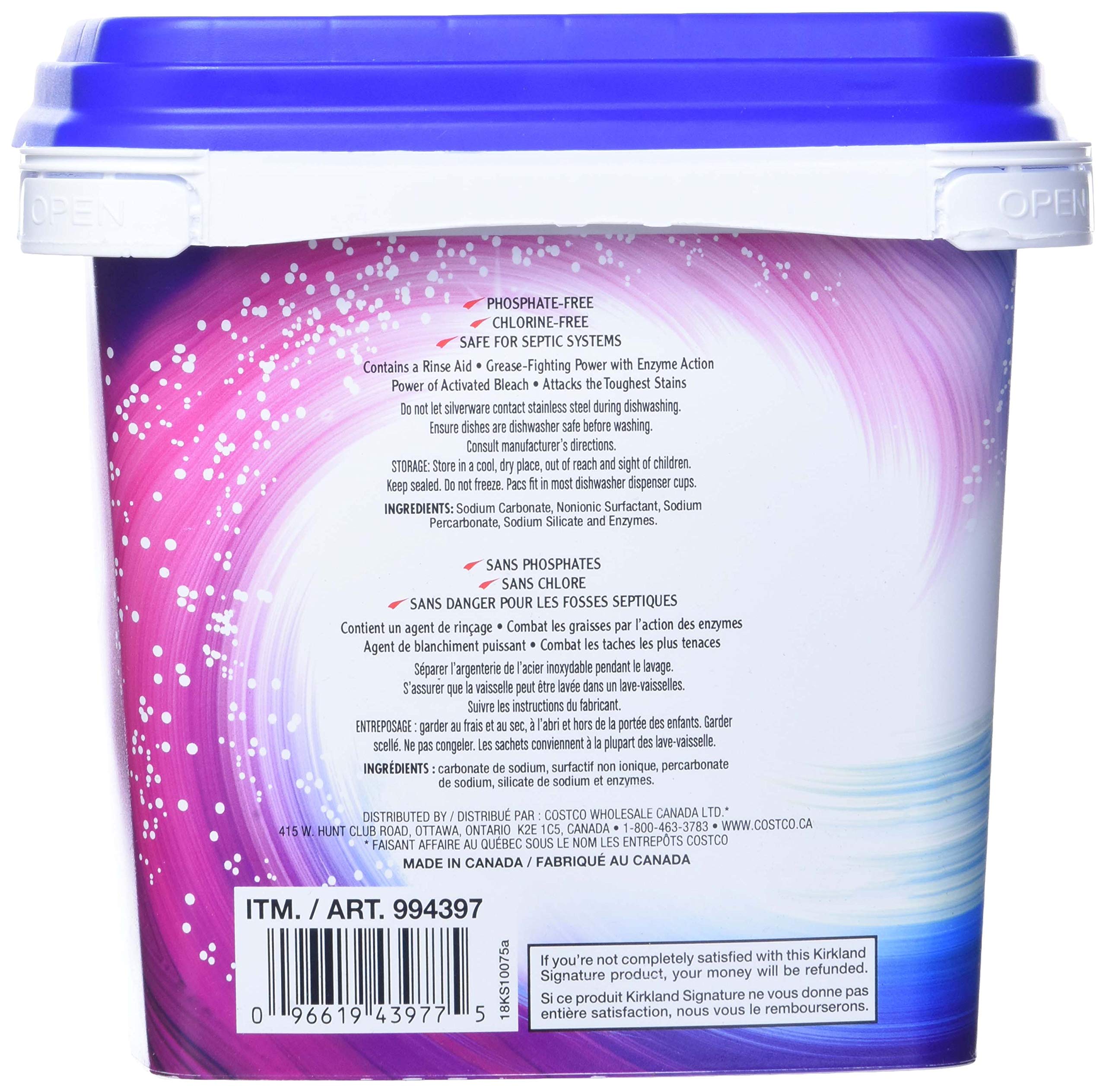 Kirkland Signature Premium Dishwasher Pacs - Streak Free, Easy to Use Automatic Dishwasher Detergent for Sparkling Clean Dishes - Perfect for Daily Use in Homes & Restaurants