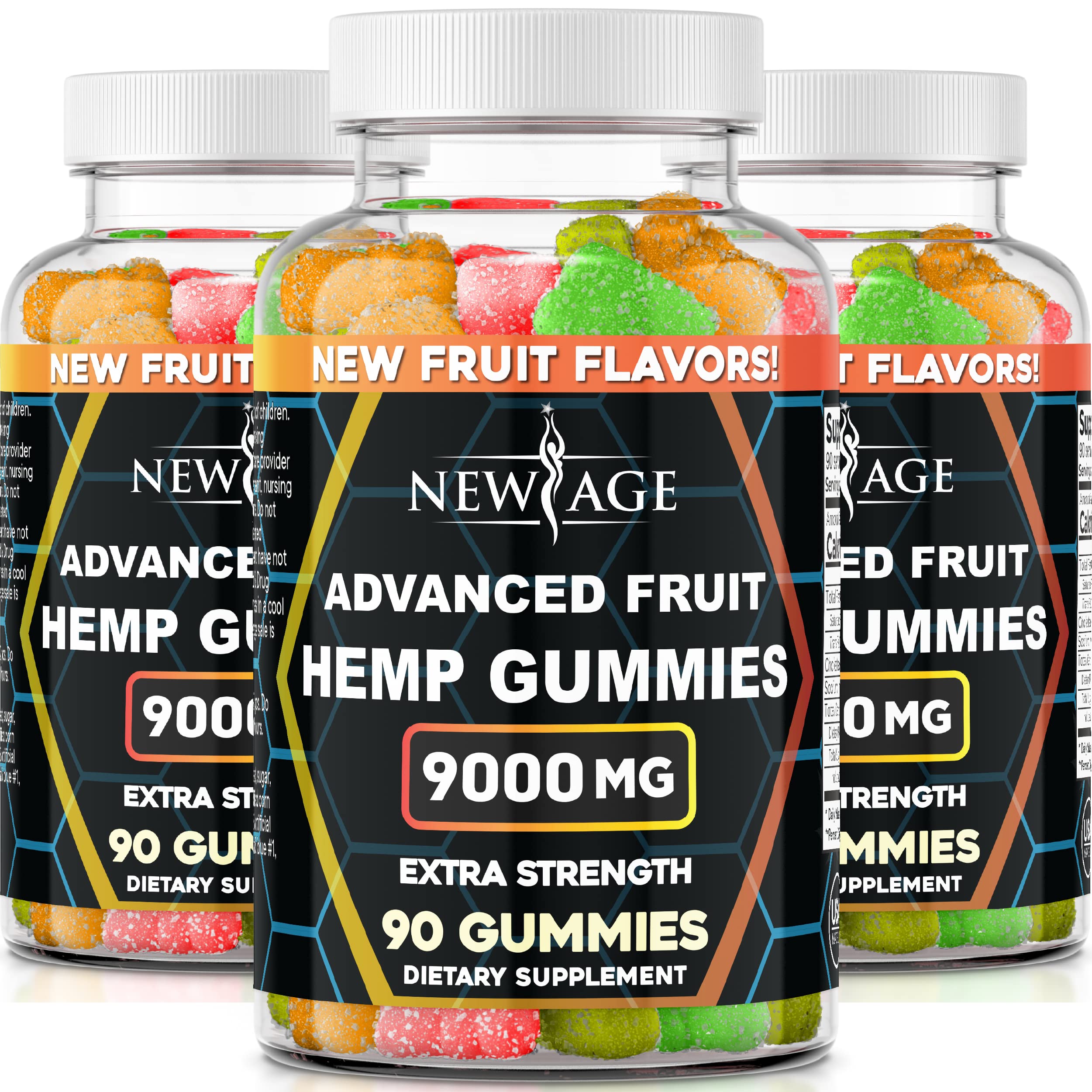 New Age Naturals Advanced Fruit Flavored Hemp Gummies 9000mg - 3-Pack (270 Gummies) with Natural Hemp Oil - Stress Relief & Sleep Support for Adults - Perfect for Relaxation, Focus & Wellness
