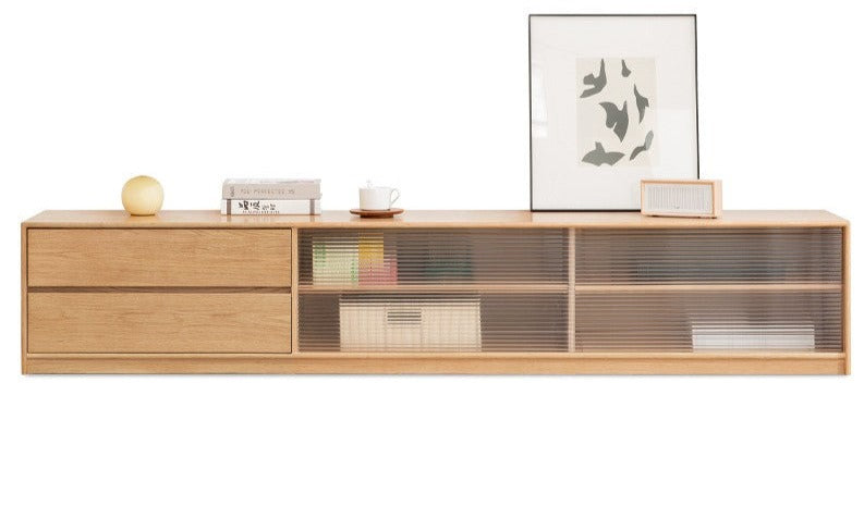 Solid Oak Wood TV Stand with Storage - Modern Entertainment Center for Living Room, Bedroom & Home Theater