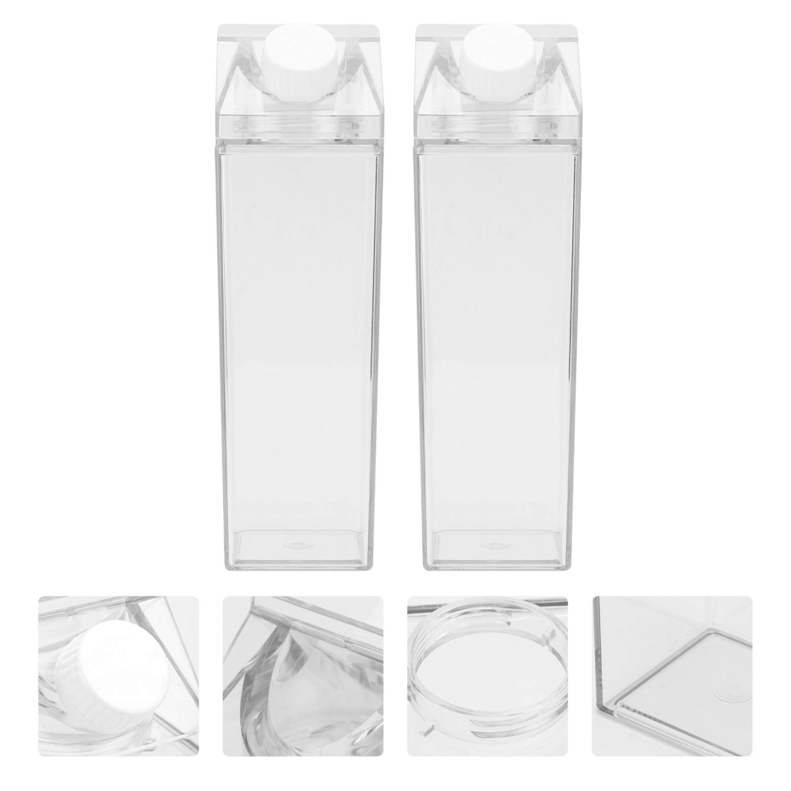 DOITOOL 2-Pack 500ML Clear Plastic Milk Carton Water Bottles - Reusable Empty Portable Drink Containers for Outdoor, Camping, Hiking & Travel - BPA Free Leakproof Design