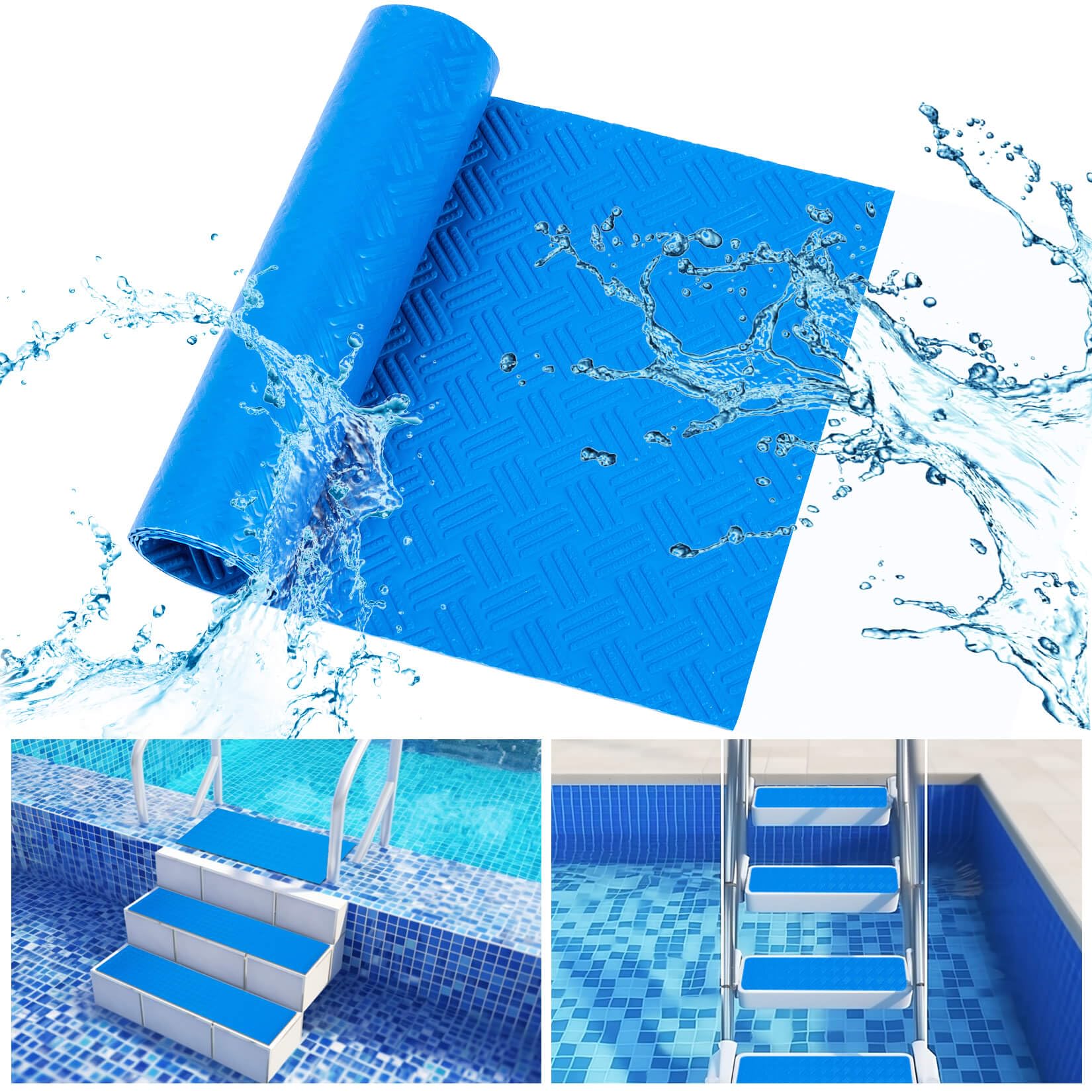 Non-Slip Swimming Pool Step Mat - 35.4x9 Inch Pool Ladder Mat for Above Ground Pools, Anti-Slip Step Pad for Ladder, Bottom & Deck Protection | Perfect for Inground & Above Ground Pool Safety, Outdoor Pool Accessories