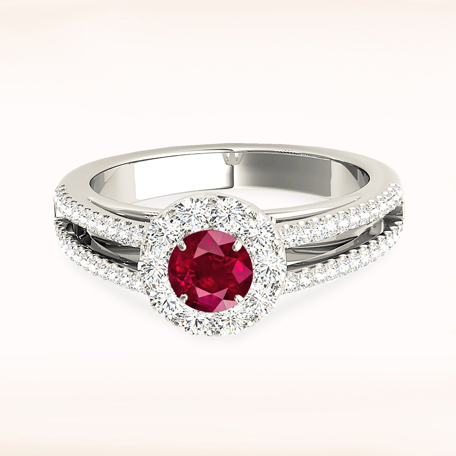 0.95 Carat Genuine Ruby Ring with Halo & Split Diamond Band - Elegant Engagement, Anniversary & Special Occasion Jewelry Gift for Women