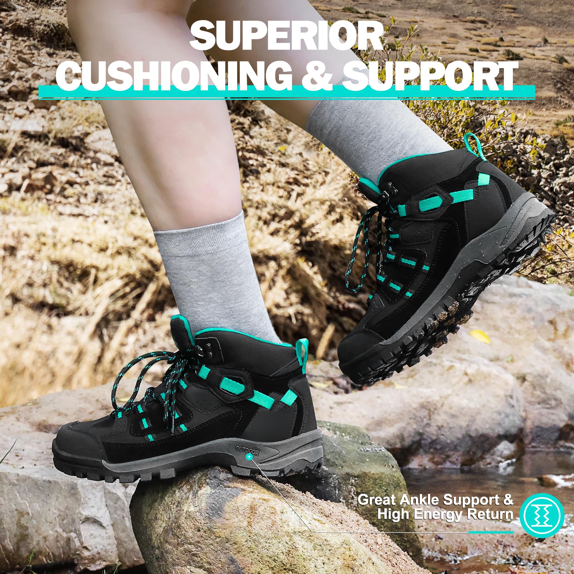 Women's Waterproof Hiking Boots - Non-Slip Outdoor Walking Shoes for Women - Comfortable Trekking Boots for Hiking, Camping & Mountain Climbing