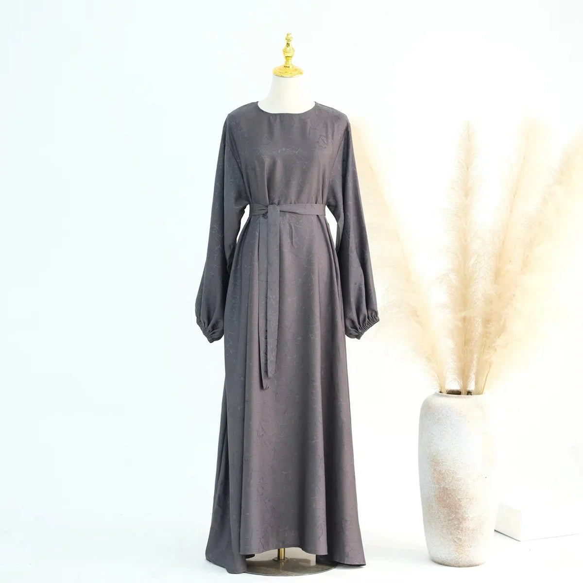 Elegant 3D Jacquard Satin Abaya Dress #24009 - Modest Islamic Women's Prayer Dress for Special Occasions & Evening Events