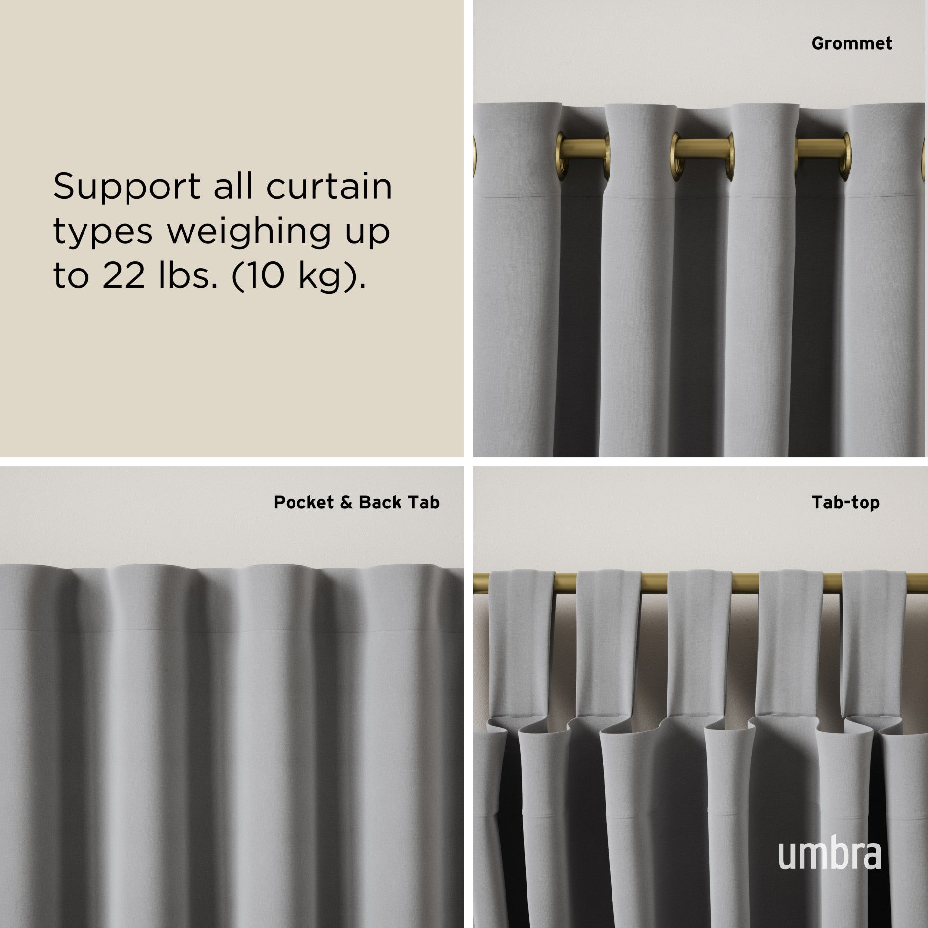 Loop 1 Adjustable Curtain Rod - Heavy Duty Stainless Steel Tension Rod for Windows, Doors & Room Dividers - Perfect for Home, Office & Dorm Decor