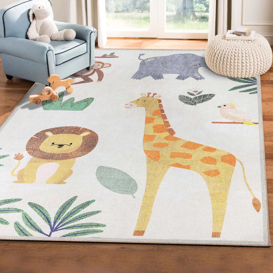 Non-Slip Animal Safari Playroom Rug for Kids - Soft Indoor Play Mat for Nursery, Bedroom & Play Area