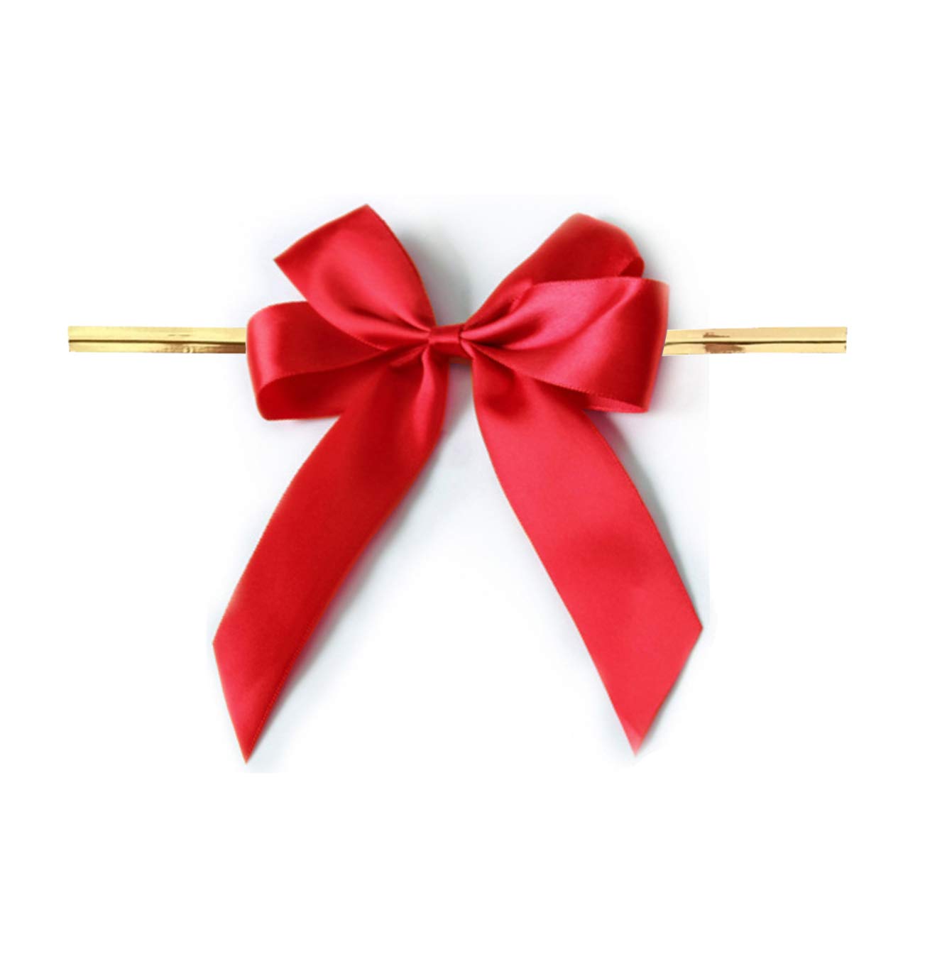 50 Pack Red Twist Tie Bows for Bakery, Candy & Lollipop Packaging - Decorative Cellophane Bag Closures for Parties, Gifts & Wedding Favors