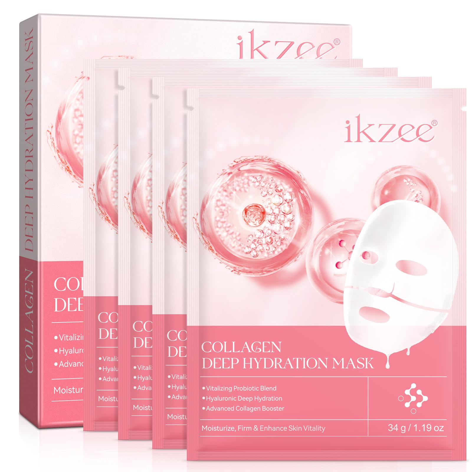 Collagen Face Mask - Deep Anti-Wrinkle & Lifting Treatment for Overnight Use (4 Pack) | Hydrating Skincare for Nighttime Routine & Spa Days
