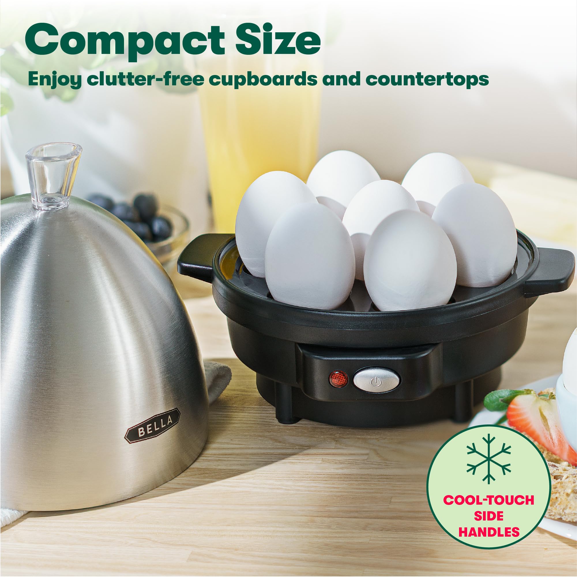 BELLA Rapid Electric Egg Cooker and Omelet Maker with Auto Shut Off - 7 Egg Capacity for Perfect Soft, Medium, Hard-Boiled & Poached Eggs - Easy to Peel - Black & Steel Design - Ideal for Breakfast Meal Prep, Keto Diet & Healthy Cooking
